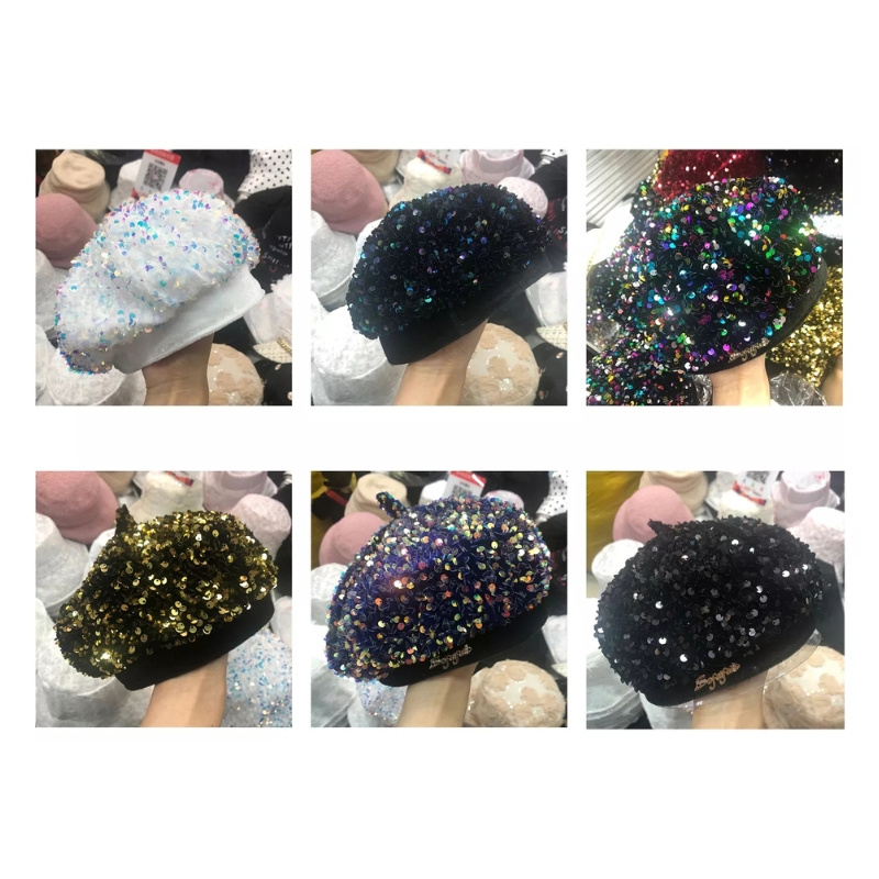 womens artist beret sparkling sequin french beanie hat bling  display picture 3