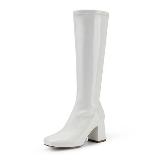 womens gogo boots square toe block heel chunky fashion knee high boots for women suitable for party dance shopping walk office perfect gift for friends wife sister daughter