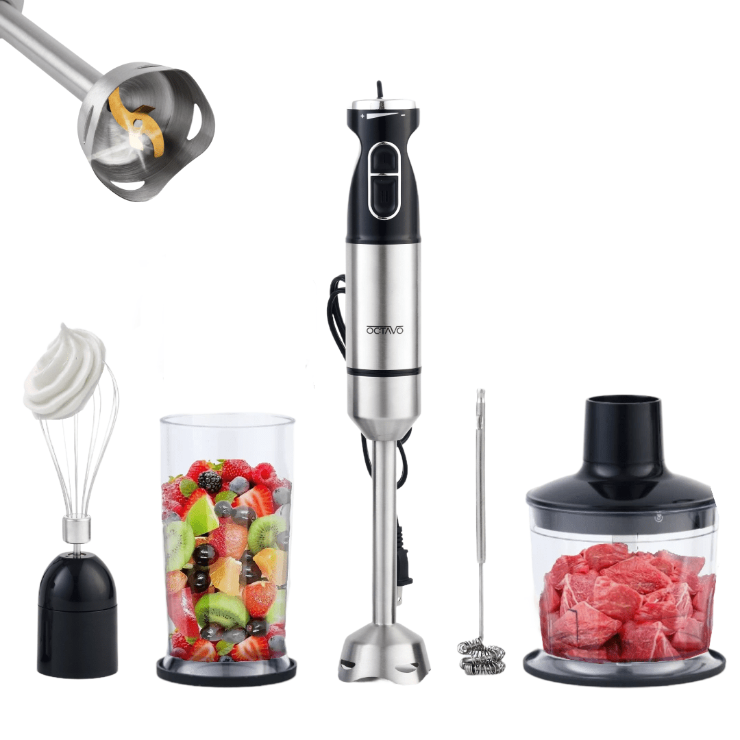 

Blender 5 In 1 Hand Blender Max 800w Heavy Duty Motor, 12 Speed Mode Handheld Blender Stainless Steel Blade With 800ml Mixing Beaker, 600ml Chopper, Whisk And Milk Frother