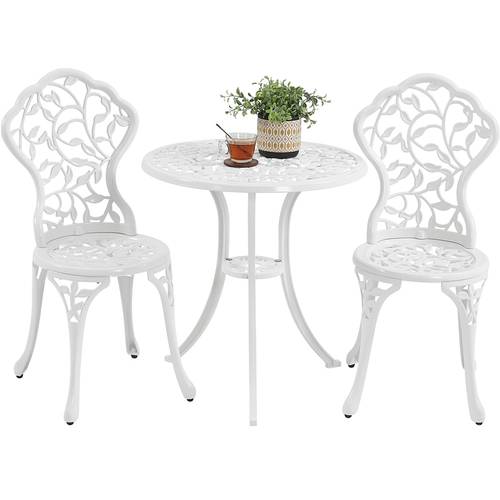 antique 3 piece outdoor bistro furniture set with leaf resistant cast aluminum table and chairs set all weather outdoor patio furniture for garden balcony porch and poolside bronze white green