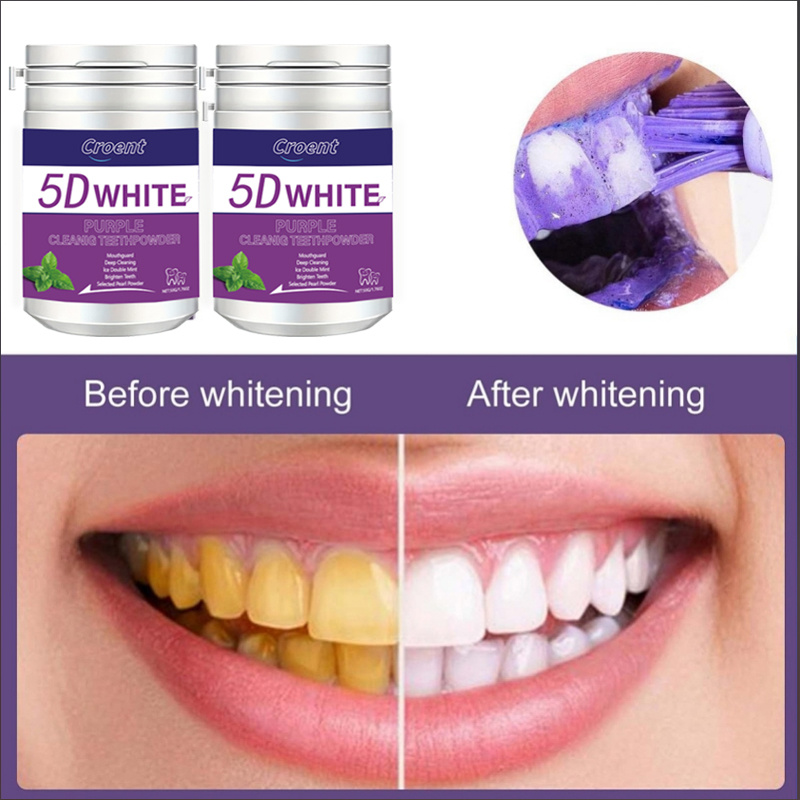 CRORNT 5D Brighten Purple Tooth Powder, 50g/1.76oz - Deep Clean &amp; Fresh Breath with Natural Pearl Essence for Dental Care