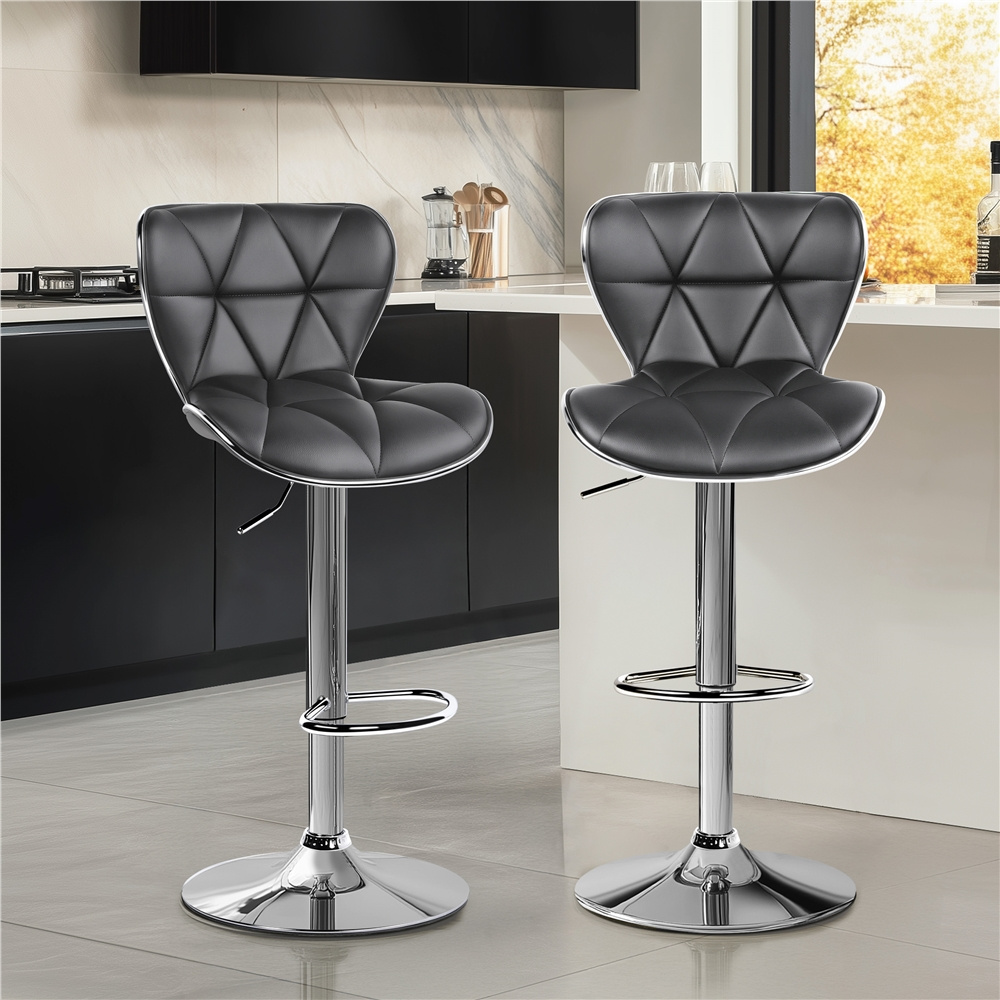 TEMU 2pcs Swivel Bar Stools Adjustable Pu Leather Bar Stools Set, Counter Height Bar Chairs Dining Chairs With Backrest And Footrest For Kitchen