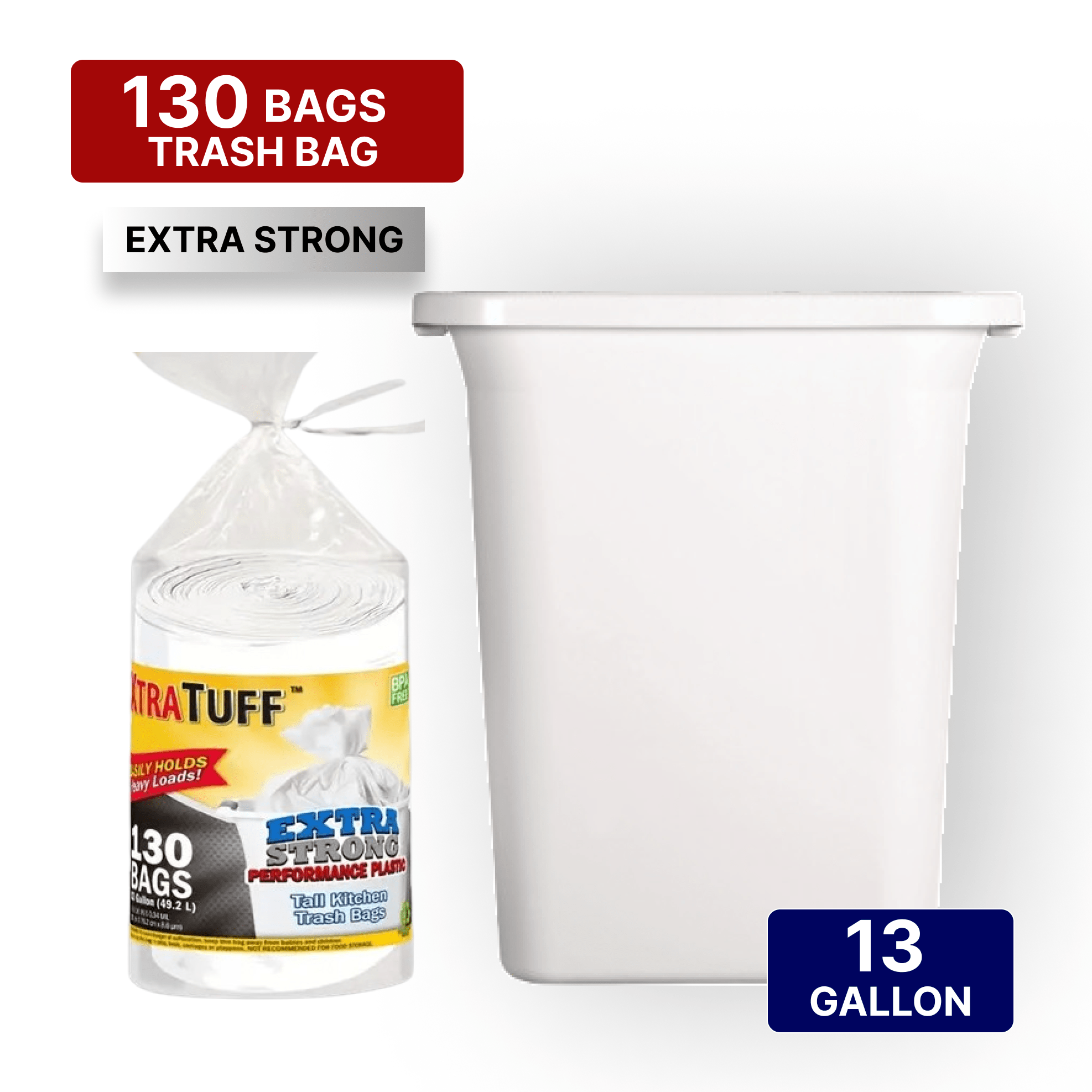 TEMU 130 Bags 13 Gallon Super Strong White Expandable Heavy-duty Plastic Garbage Bags - - Leak-resistant, Odor-proof Kitchen Trash Bags For Home, Office & Outdoor Use