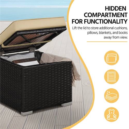 2pcs rattan ottomans with hidden storage removable cushions outdoor patio furniture ottoman set versatile resin wicker footstools side tables seating for garden balcony deck khaki gray blue