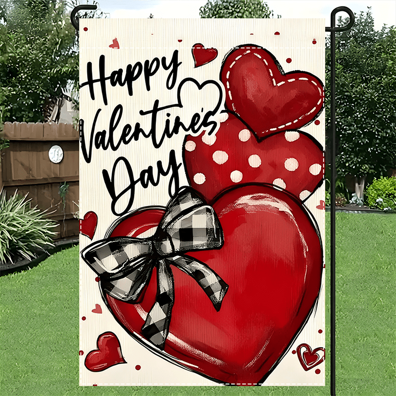 

Happy Valentine's Day Garden Flag, Polyester, For Indoor And Outdoor Decoration And Summer And Valentine's Day, Double-sided Waterproof Burlap Flag Without Flagpole 12x18 Inch