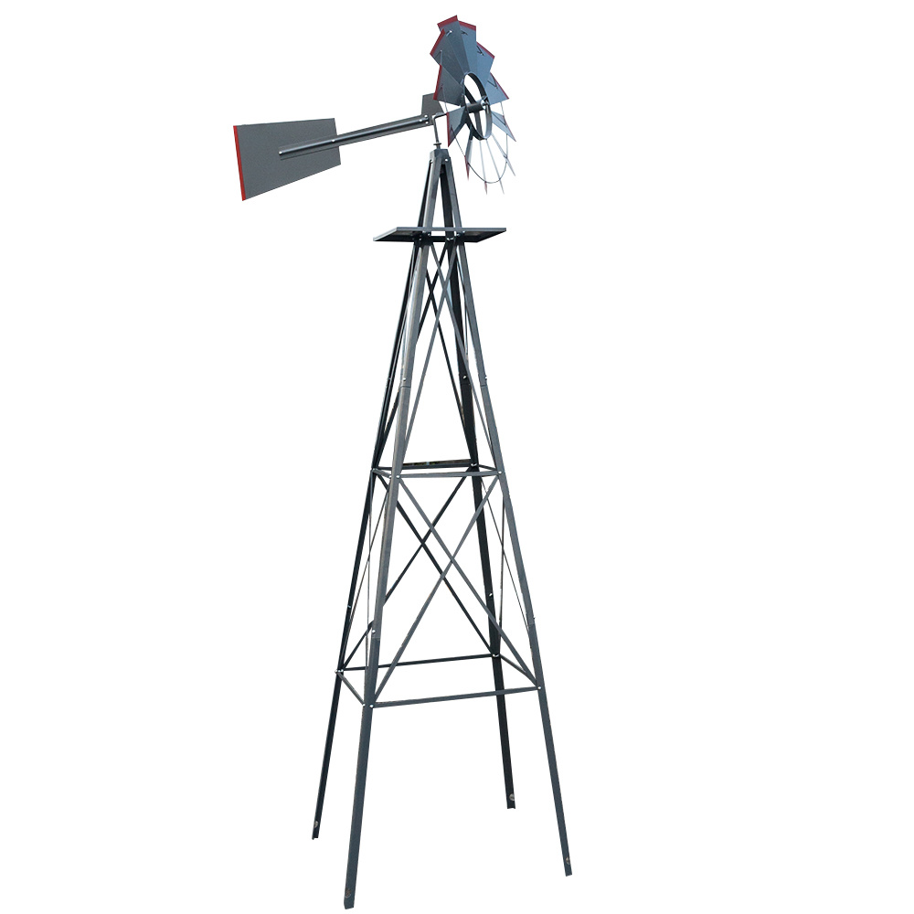 

8ft Weather Resistant Yard Garden Windmill Gray & Red