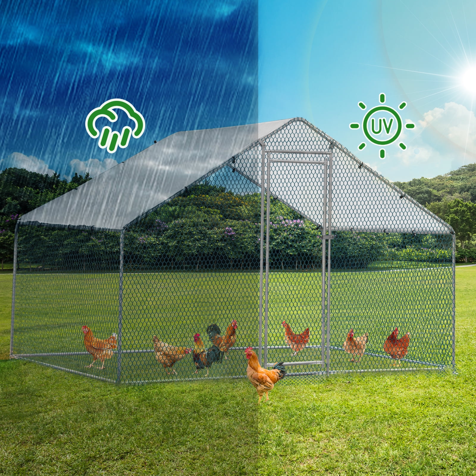 

Chicken Coop Chicken Cage House Metal Hen Waterproof Rabbits Habitat Cag 6.5' X 10' / 10' X 10'/13'x10'/20'x10'