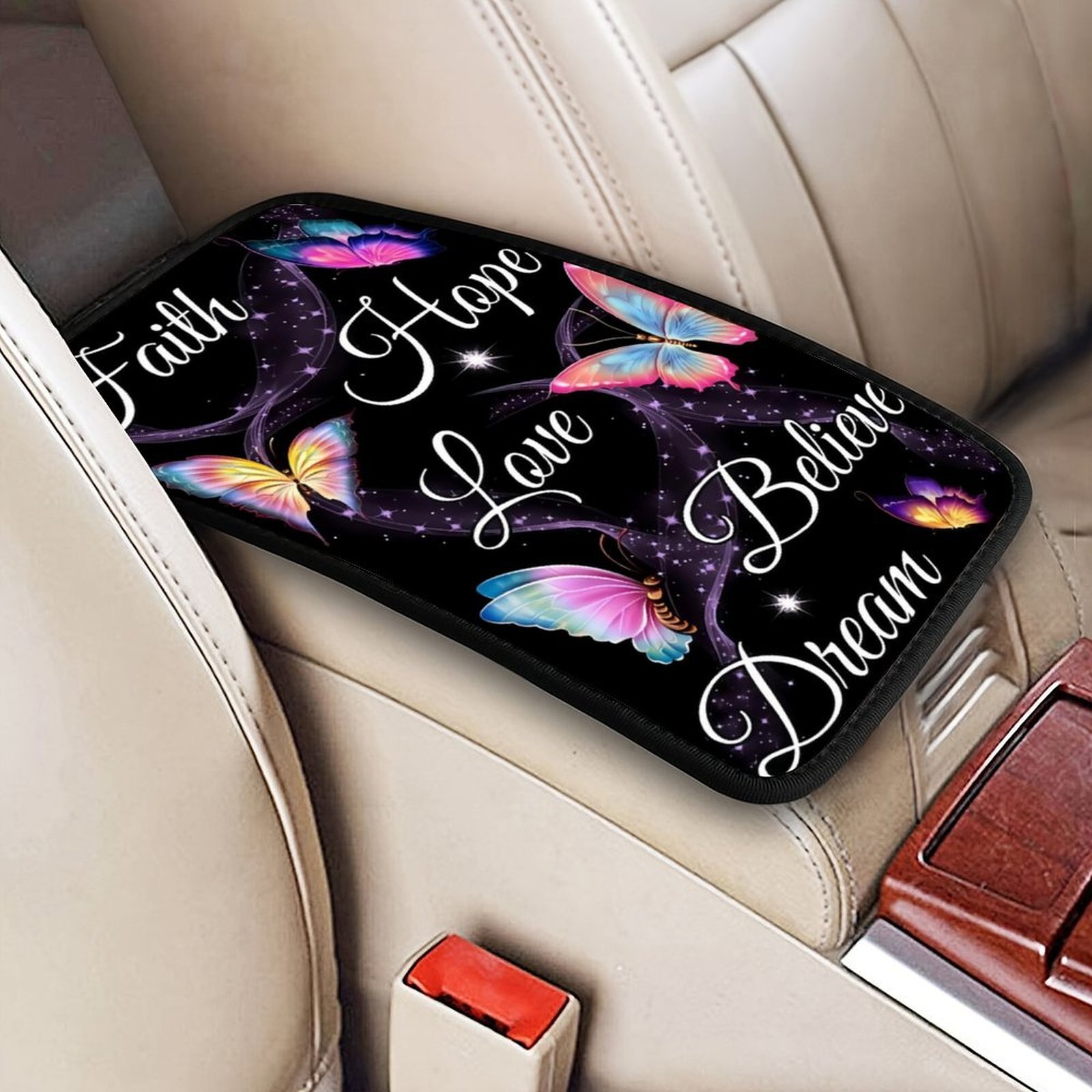 TEMU Pvc Art Print Car Accessory Set - 1piece Set Center Console Pad, - , Anti-slip, Fit For Most Vehicles