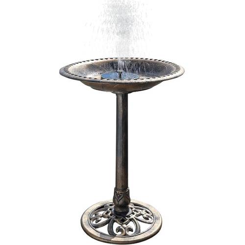 28 inch pedestal bird bath solar fountain with steel ground anchors weather resistant resin antique green garden decor for outdoor lightweight courtyard bird bath for outside with solar water fountain normal bird baths for outdoors
