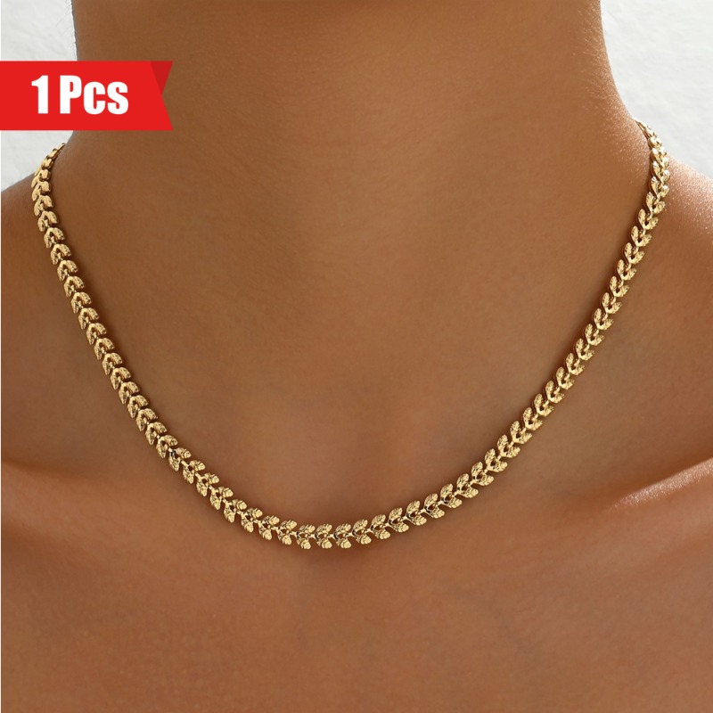 

1 Pcs Retro Geometric Wheat Leaf Chain Necklace, Women' Fall/winter Party Gifts