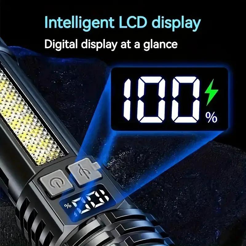 Super Bright High Lumens USB Rechargeable Multi-functional Outdoor Flashlight, LED Telescopic Zoom Handheld Torch for Camping, Hiking, Fishing, Emergency Travel