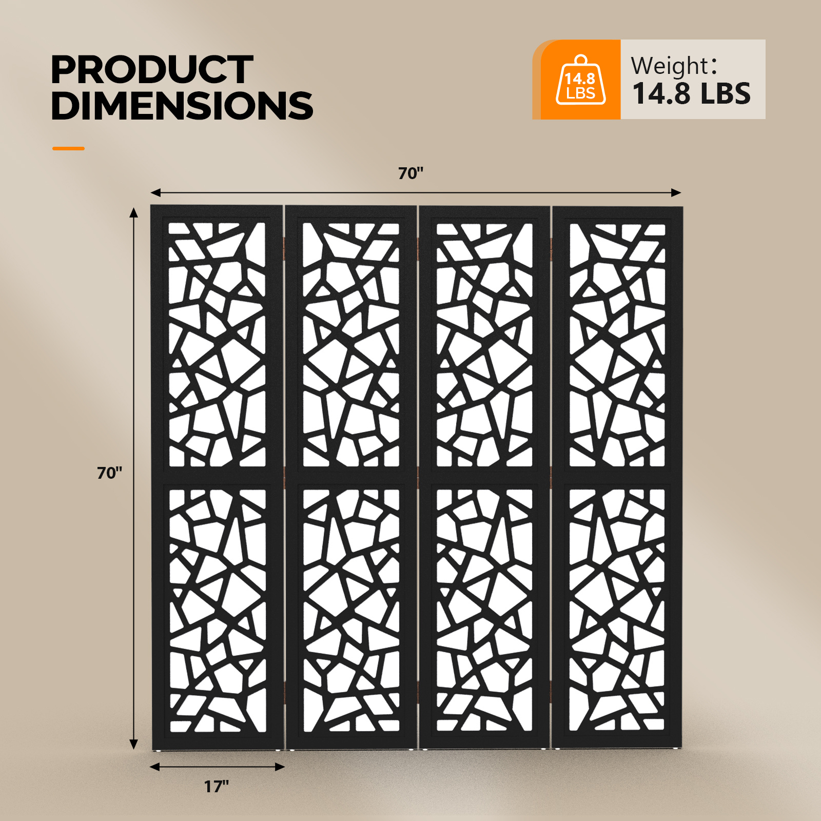 VINGLI 70'' H Room Divider, Non-woven Fabric Privacy Screen, Indoor Partition Wall Dividers, Freestanding Hinged Space Separator with Modern Unique Pattern