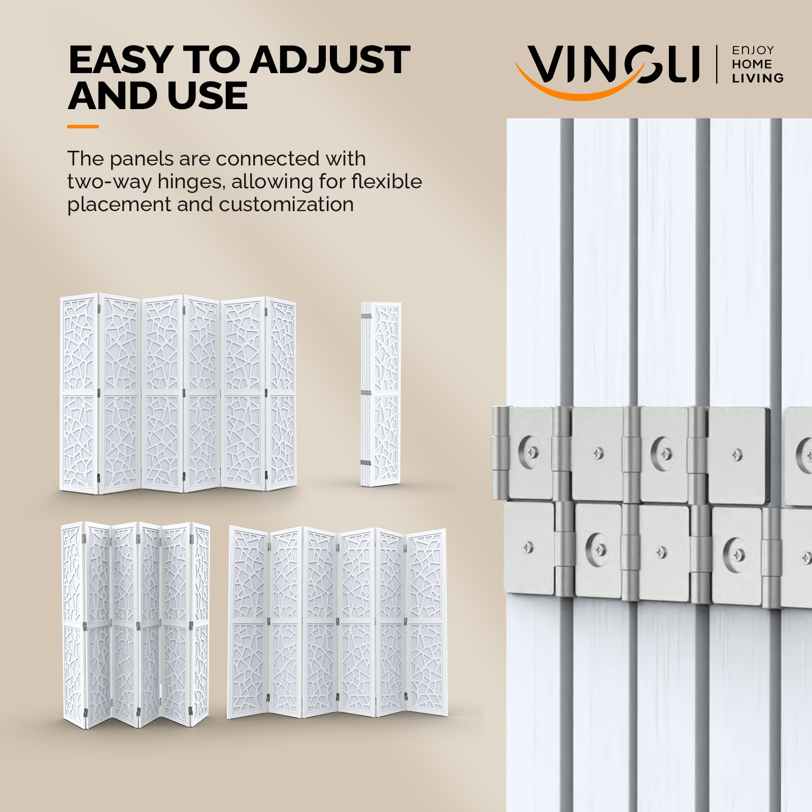 VINGLI 70'' H Room Divider, Non-woven Fabric Privacy Screen, Indoor Partition Wall Dividers, Freestanding Hinged Space Separator with Modern Unique Pattern