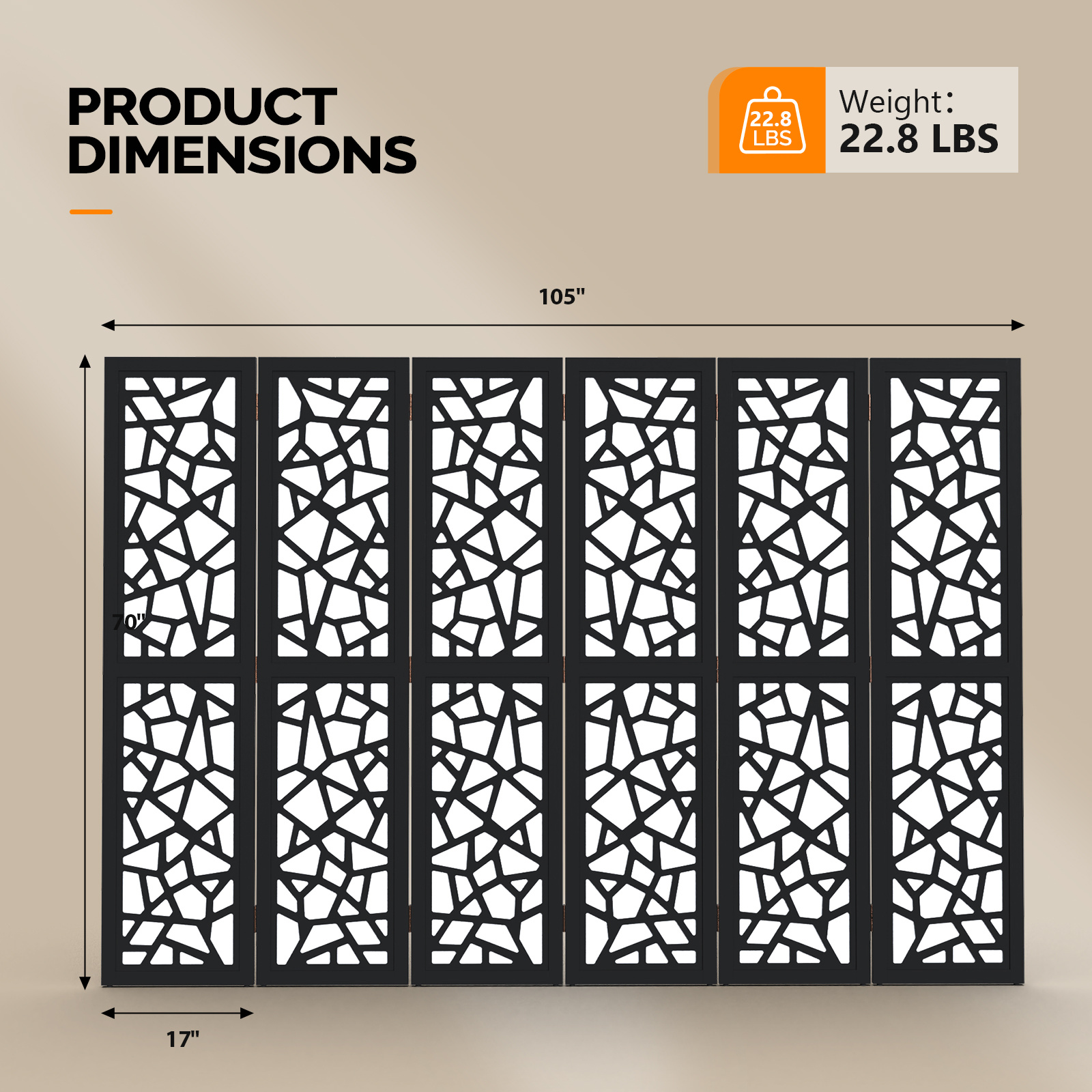 VINGLI 70'' H Room Divider, Non-woven Fabric Privacy Screen, Indoor Partition Wall Dividers, Freestanding Hinged Space Separator with Modern Unique Pattern