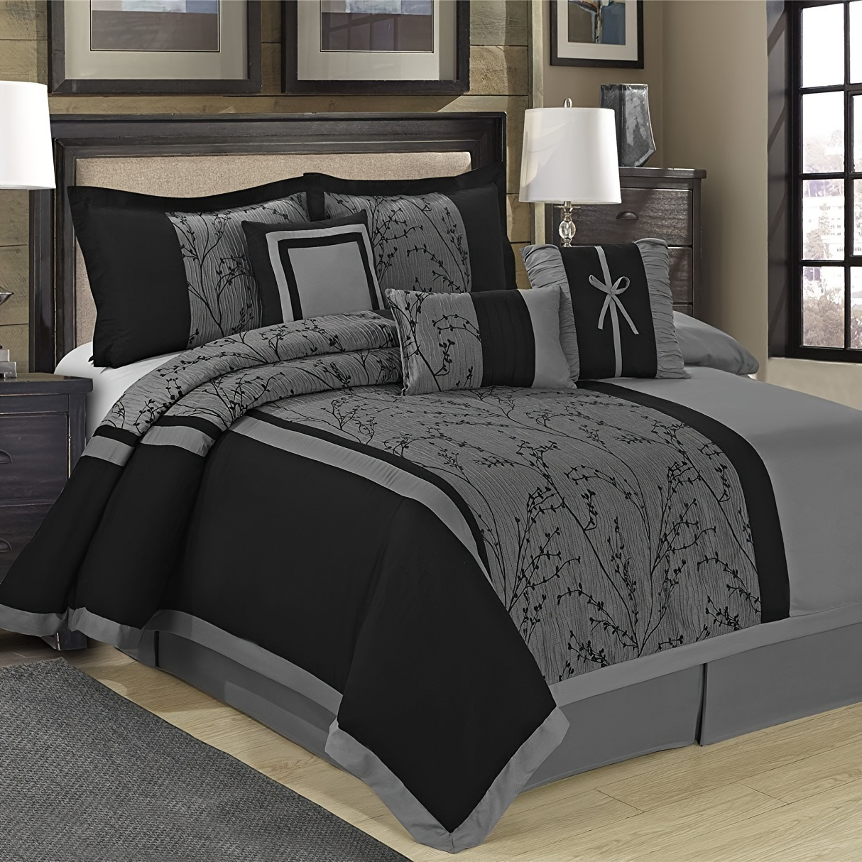 TEMU 7 Piece Jacquard Microfiber Bed Comforter Sets - Luxurious And Fashionable Splicing Style