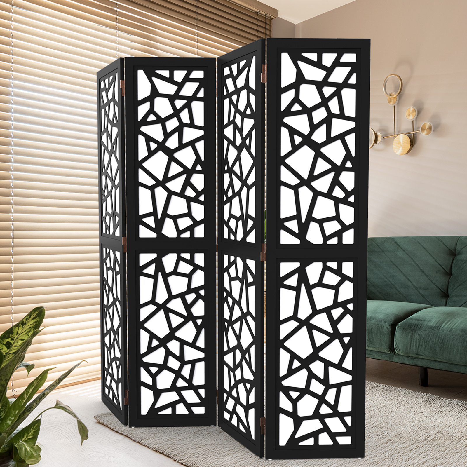 VINGLI 70'' H Room Divider, Non-woven Fabric Privacy Screen, Indoor Partition Wall Dividers, Freestanding Hinged Space Separator with Modern Unique Pattern