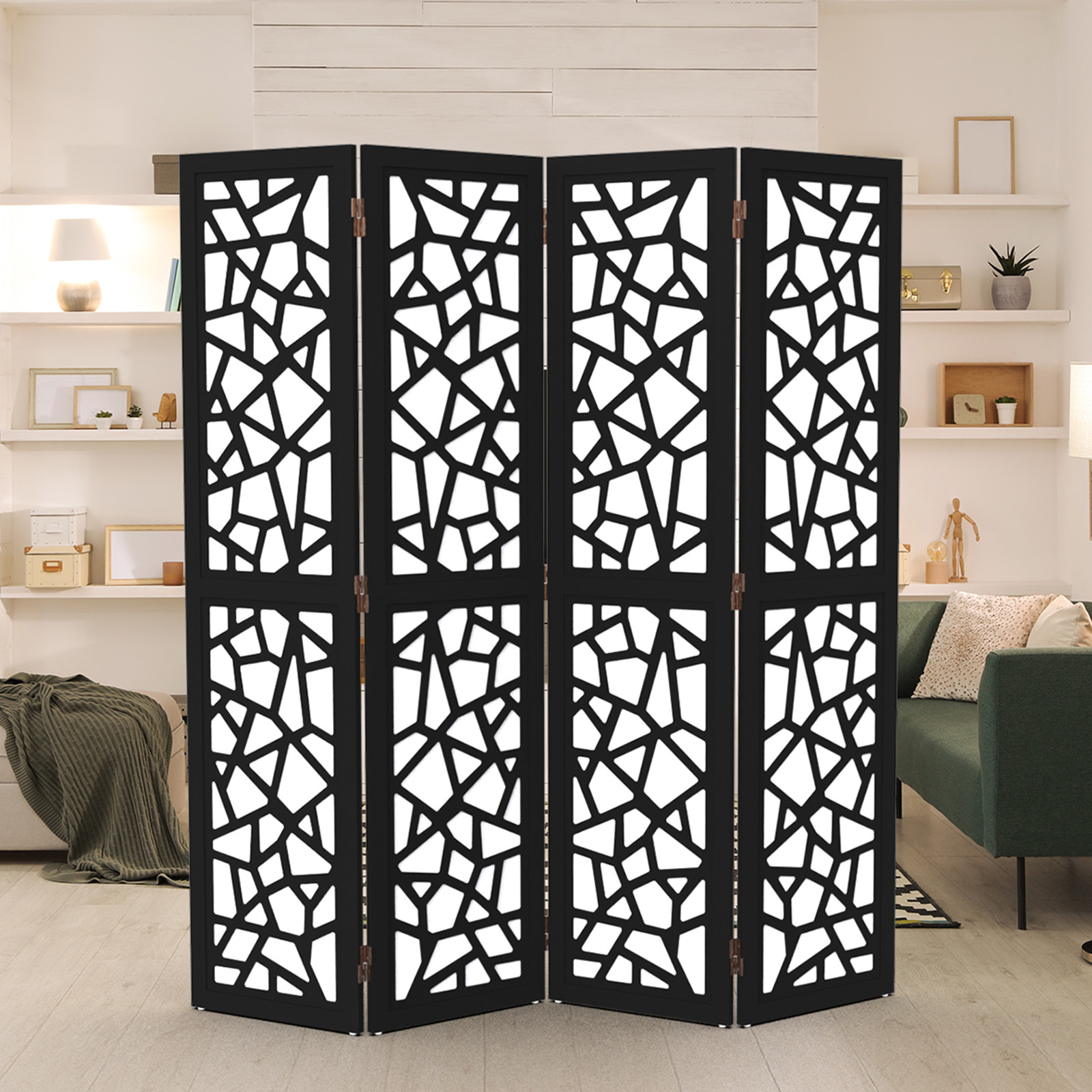 VINGLI 70'' H Room Divider, Non-woven Fabric Privacy Screen, Indoor Partition Wall Dividers, Freestanding Hinged Space Separator with Modern Unique Pattern