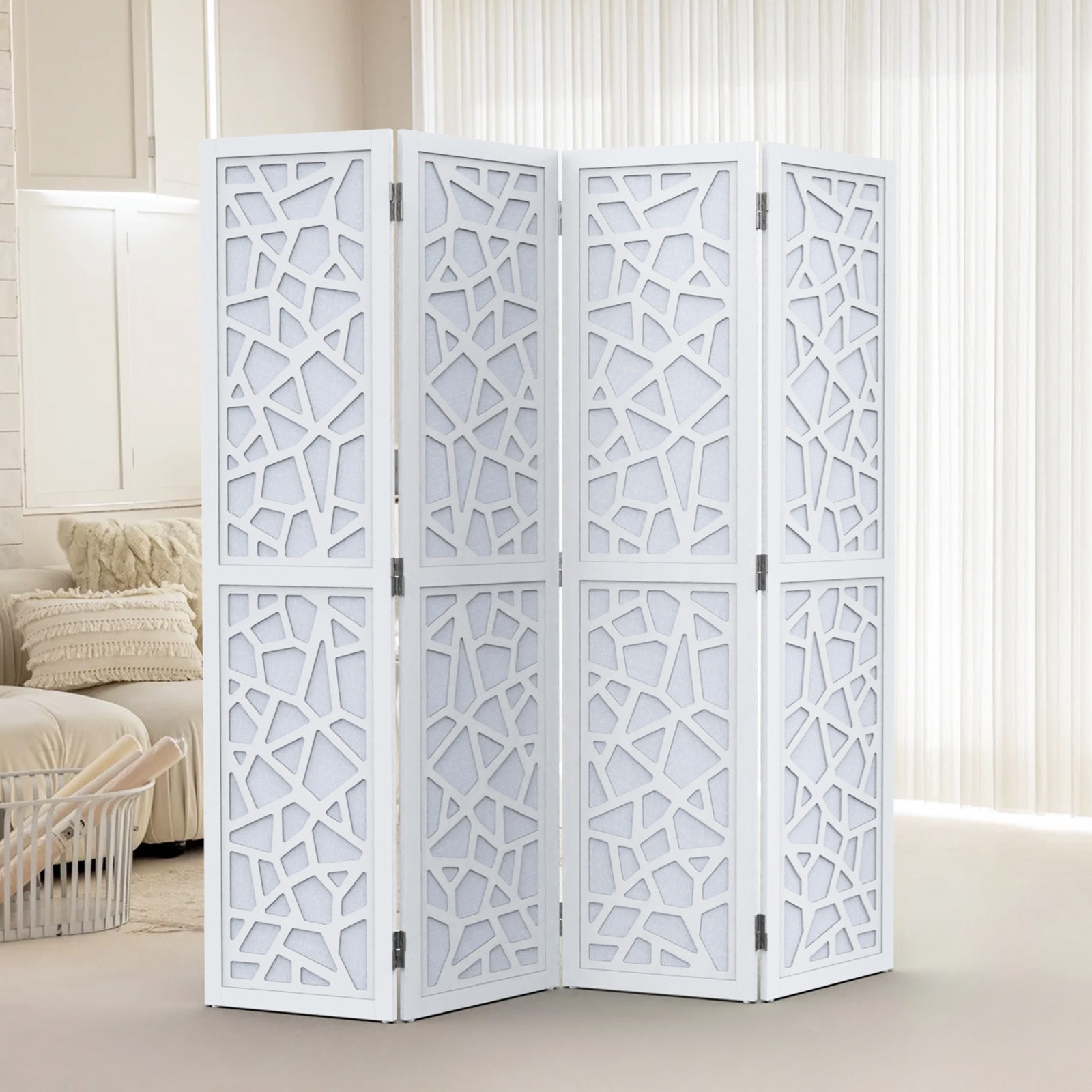 VINGLI 70'' H Room Divider, Non-woven Fabric Privacy Screen, Indoor Partition Wall Dividers, Freestanding Hinged Space Separator with Modern Unique Pattern