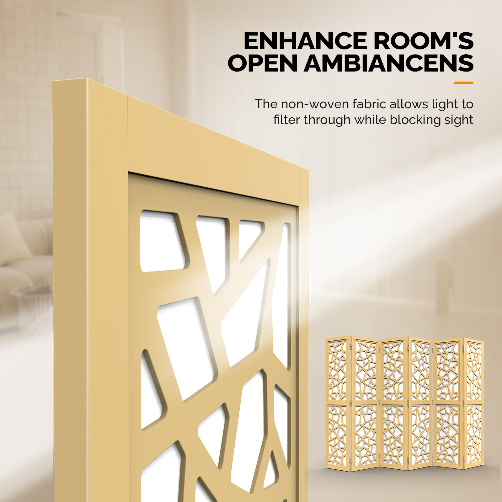 VINGLI 70'' H Room Divider, Non-woven Fabric Privacy Screen, Indoor Partition Wall Dividers, Freestanding Hinged Space Separator with Modern Unique Pattern