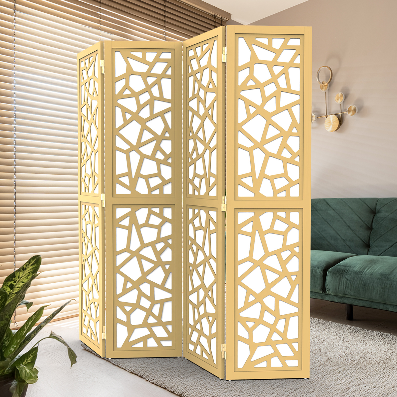 VINGLI 70'' H Room Divider, Non-woven Fabric Privacy Screen, Indoor Partition Wall Dividers, Freestanding Hinged Space Separator with Modern Unique Pattern