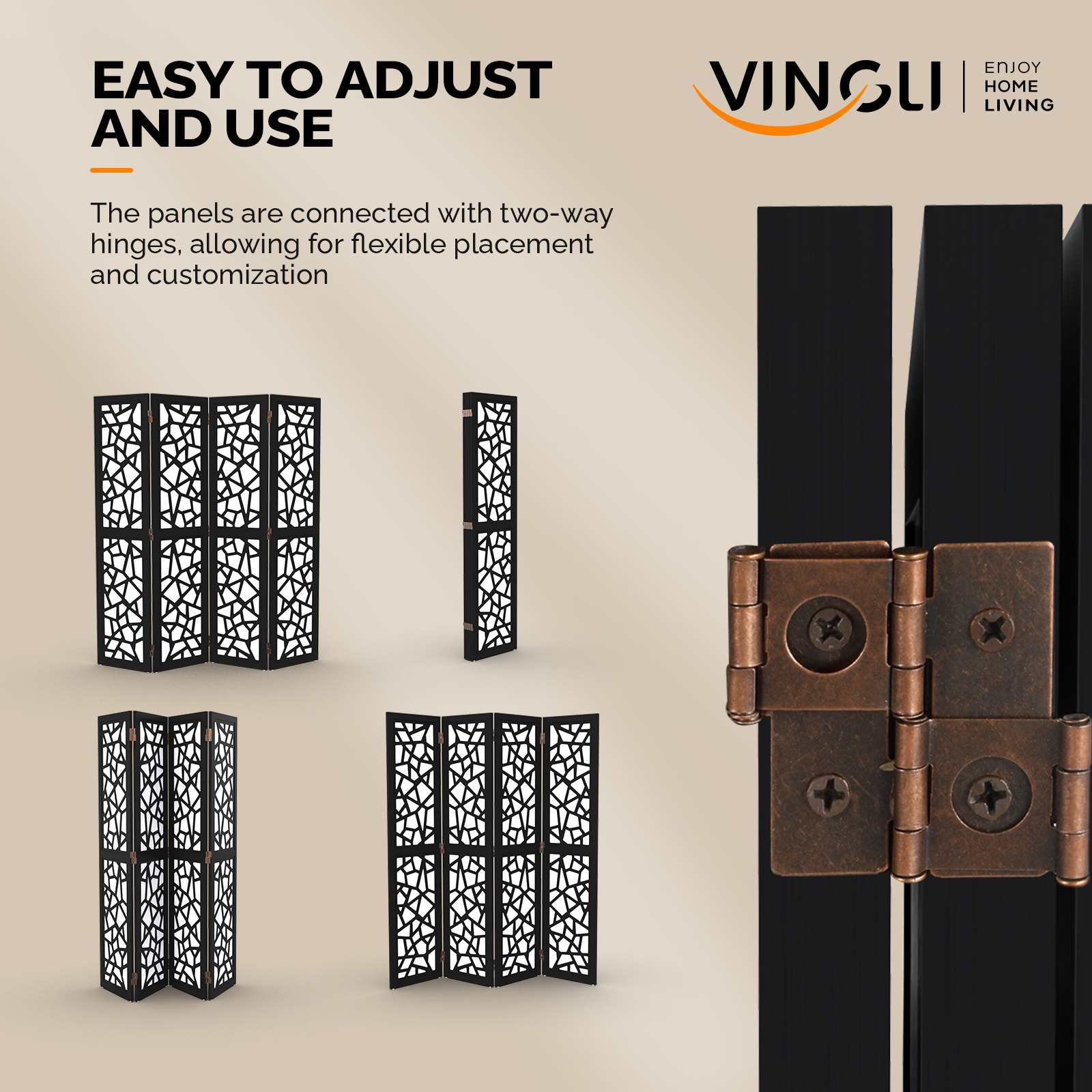 VINGLI 70'' H Room Divider, Non-woven Fabric Privacy Screen, Indoor Partition Wall Dividers, Freestanding Hinged Space Separator with Modern Unique Pattern