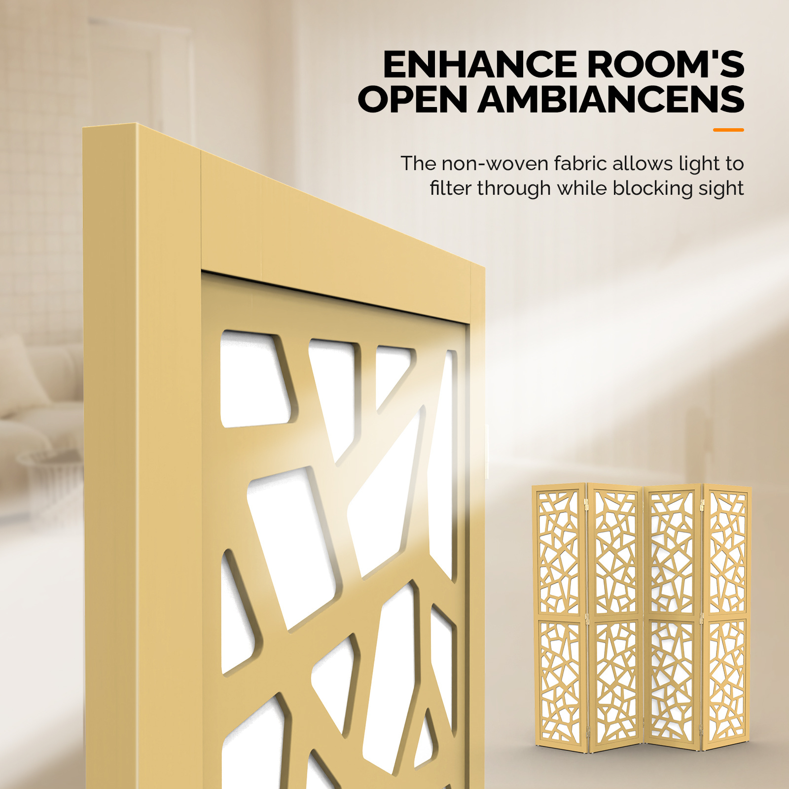 VINGLI 70'' H Room Divider, Non-woven Fabric Privacy Screen, Indoor Partition Wall Dividers, Freestanding Hinged Space Separator with Modern Unique Pattern