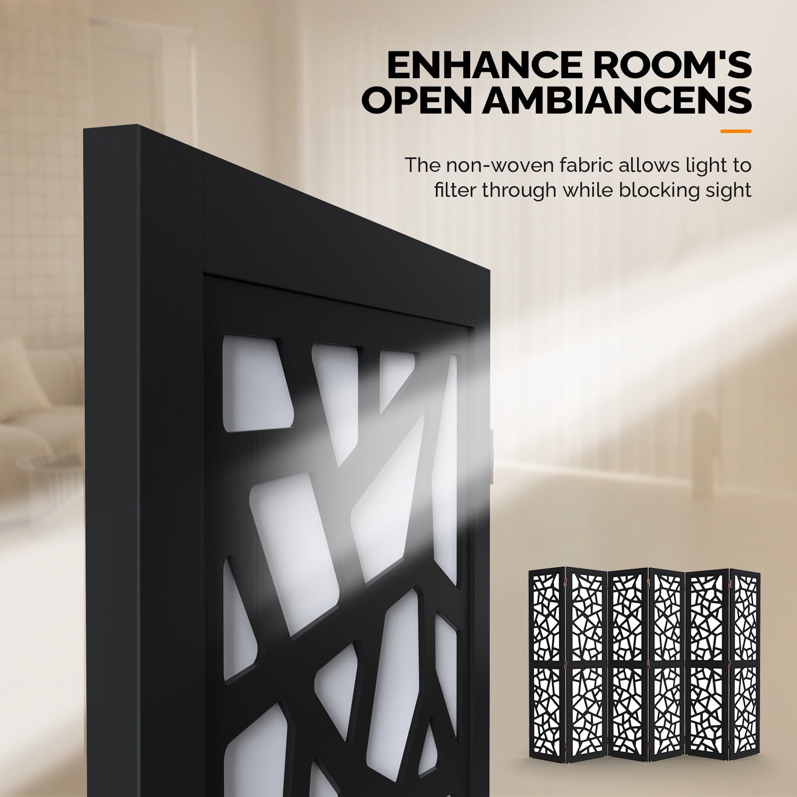 VINGLI 70'' H Room Divider, Non-woven Fabric Privacy Screen, Indoor Partition Wall Dividers, Freestanding Hinged Space Separator with Modern Unique Pattern