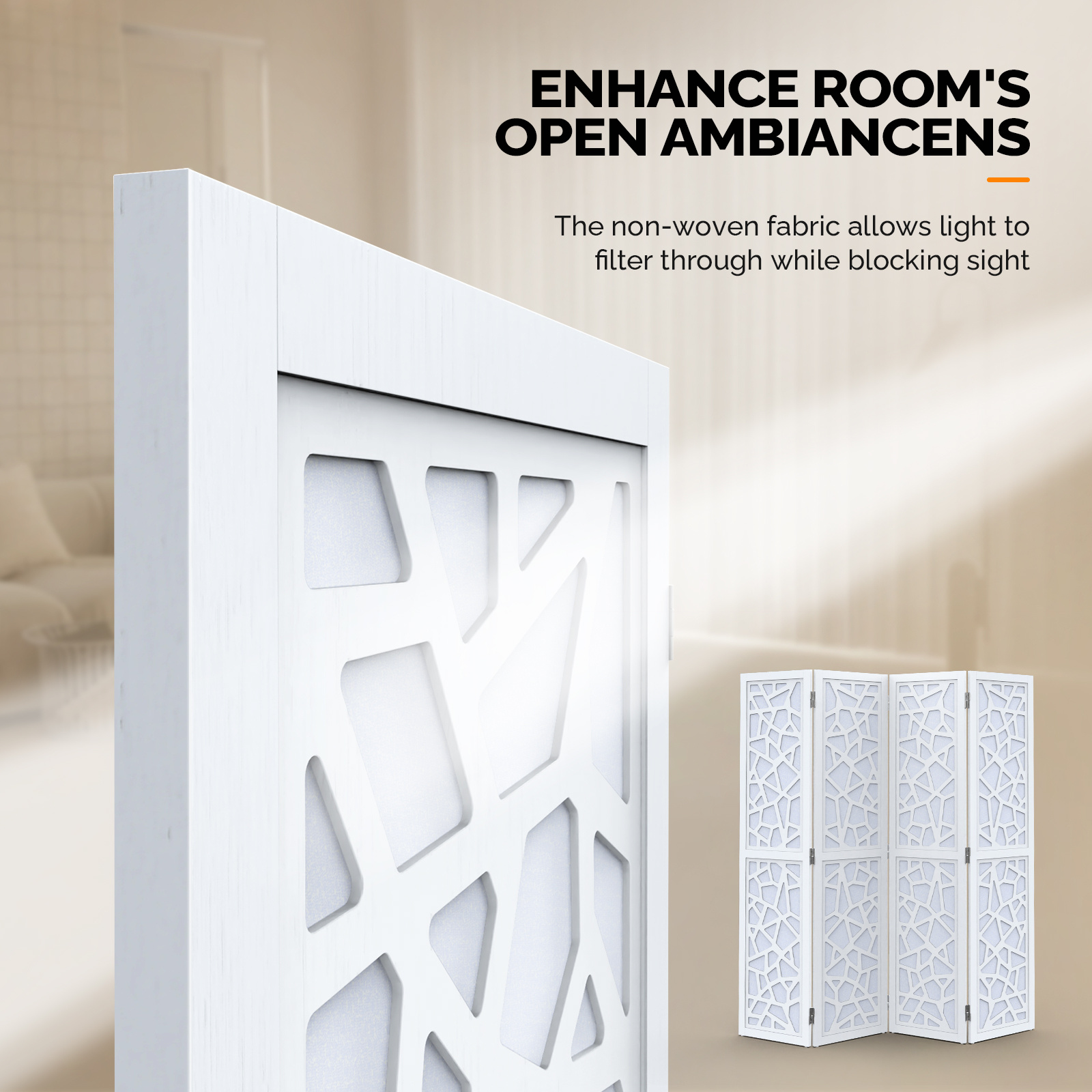 VINGLI 70'' H Room Divider, Non-woven Fabric Privacy Screen, Indoor Partition Wall Dividers, Freestanding Hinged Space Separator with Modern Unique Pattern