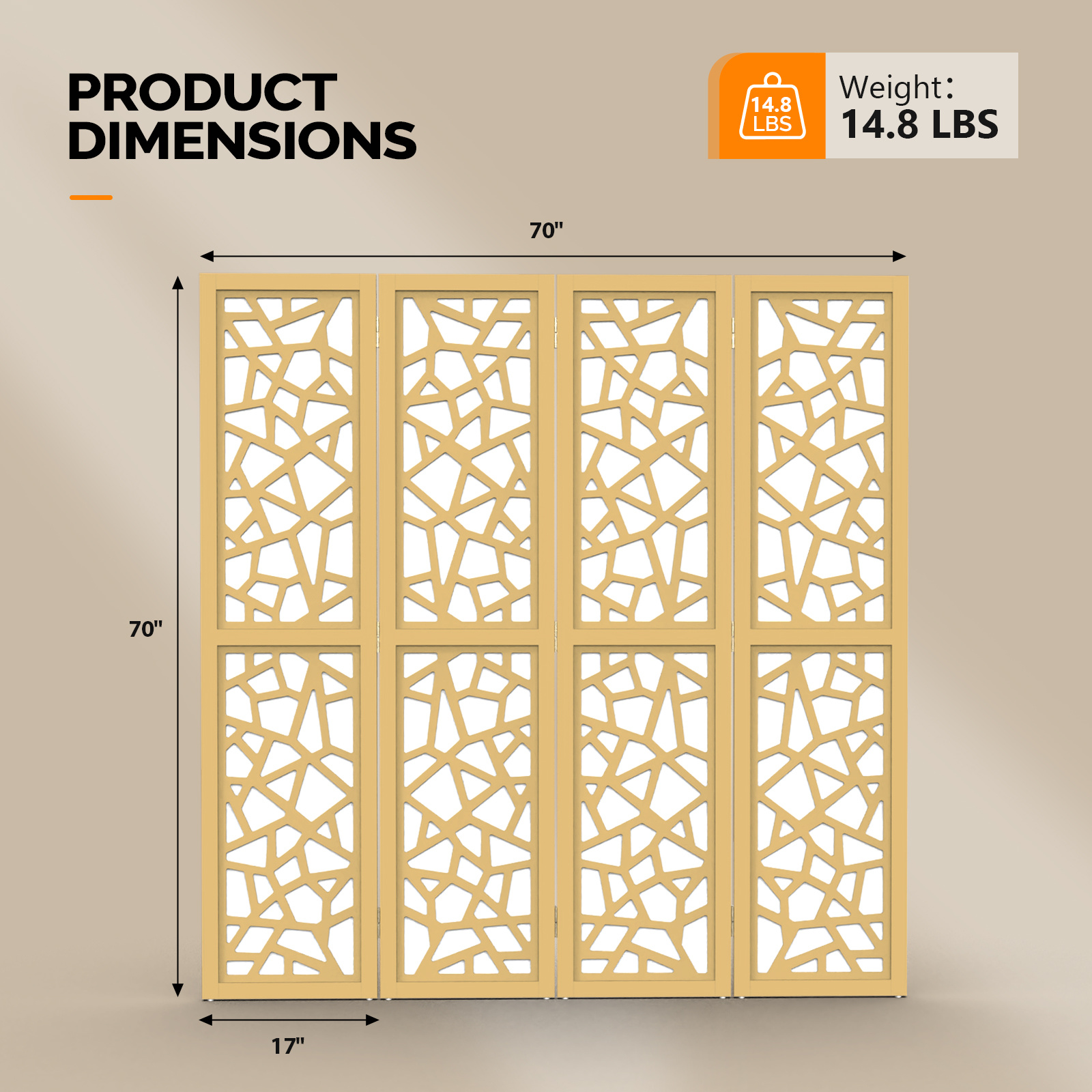 VINGLI 70'' H Room Divider, Non-woven Fabric Privacy Screen, Indoor Partition Wall Dividers, Freestanding Hinged Space Separator with Modern Unique Pattern