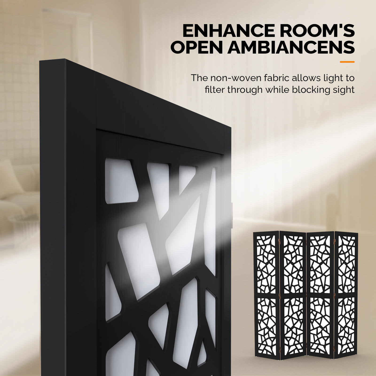 VINGLI 70'' H Room Divider, Non-woven Fabric Privacy Screen, Indoor Partition Wall Dividers, Freestanding Hinged Space Separator with Modern Unique Pattern