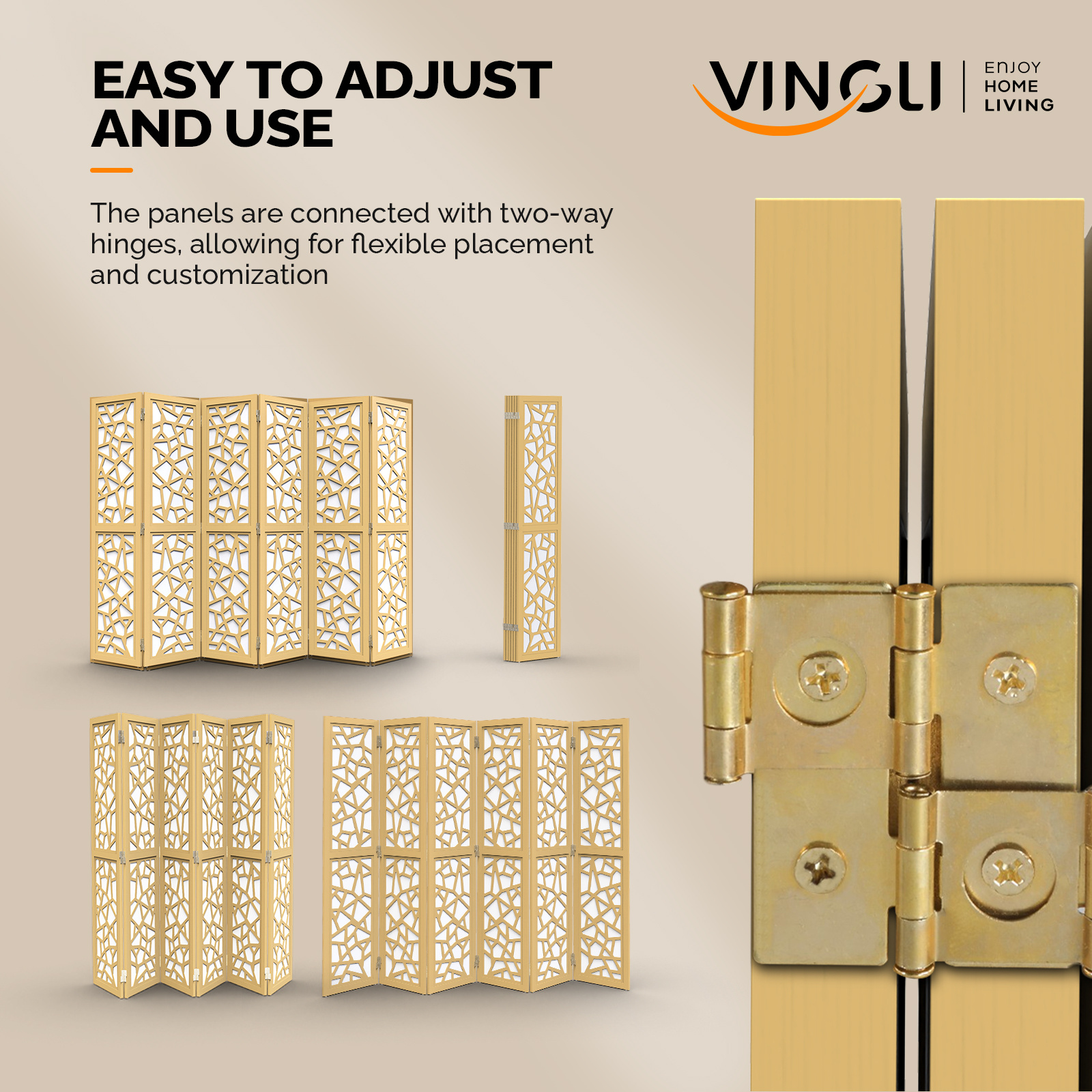 VINGLI 70'' H Room Divider, Non-woven Fabric Privacy Screen, Indoor Partition Wall Dividers, Freestanding Hinged Space Separator with Modern Unique Pattern