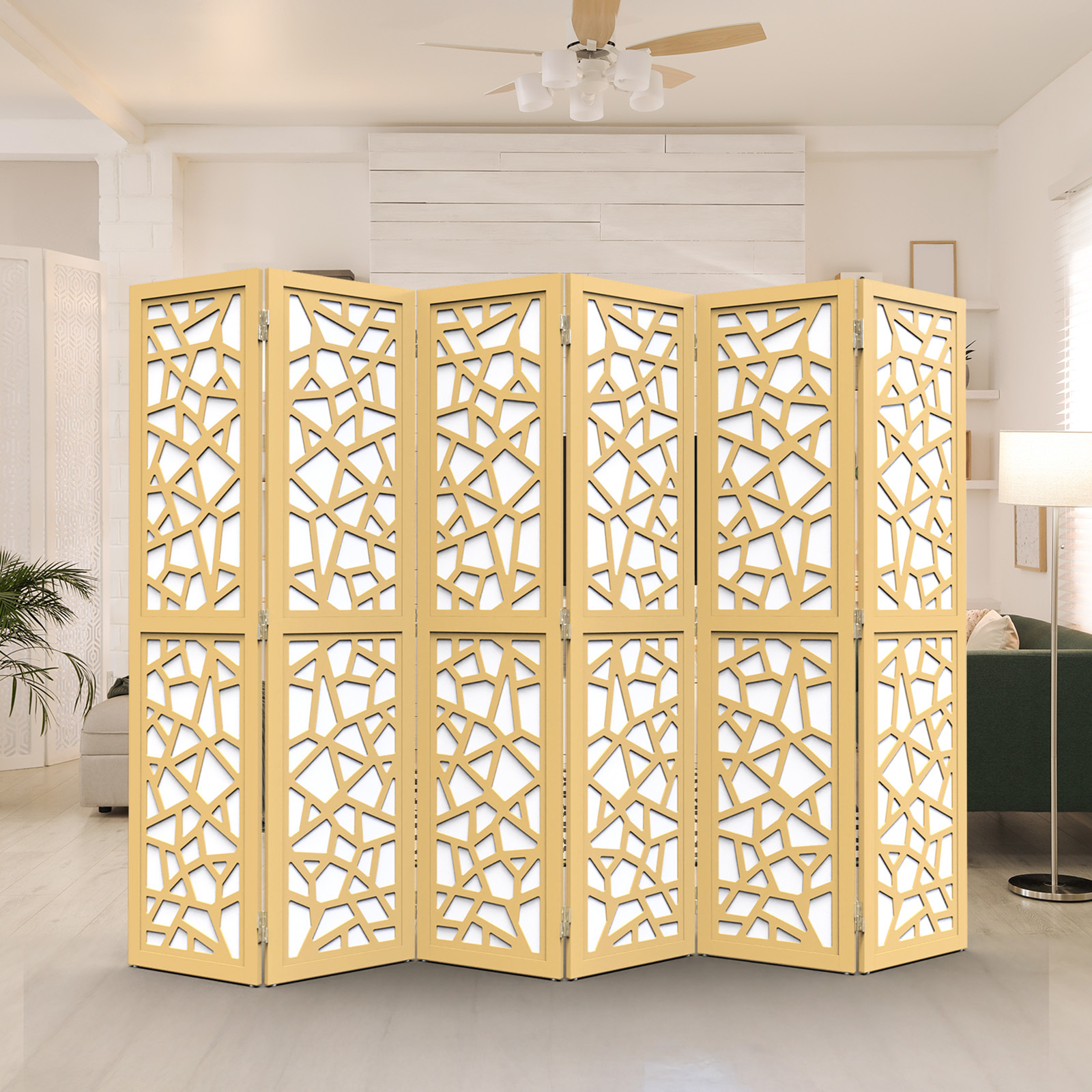 VINGLI 70'' H Room Divider, Non-woven Fabric Privacy Screen, Indoor Partition Wall Dividers, Freestanding Hinged Space Separator with Modern Unique Pattern
