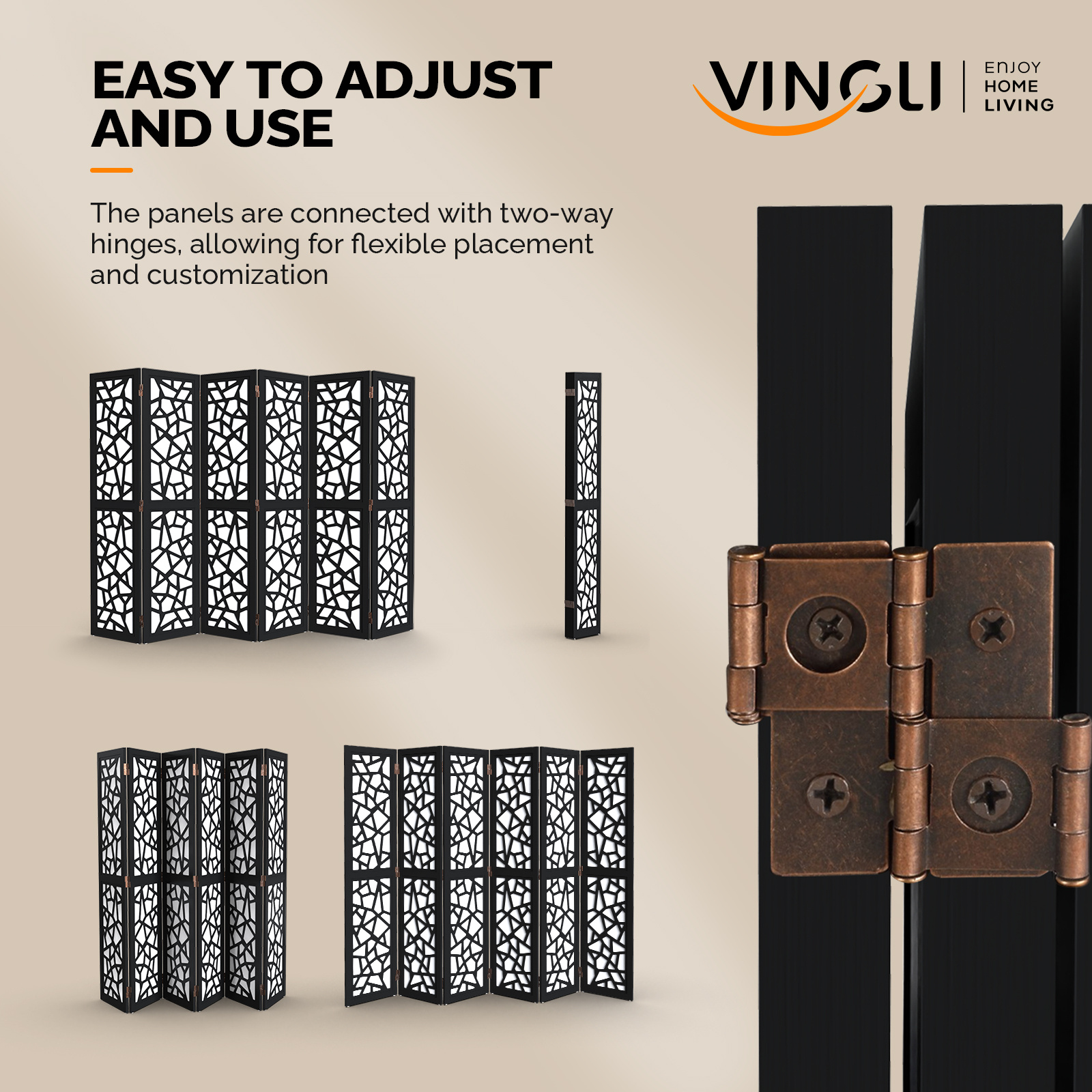 VINGLI 70'' H Room Divider, Non-woven Fabric Privacy Screen, Indoor Partition Wall Dividers, Freestanding Hinged Space Separator with Modern Unique Pattern