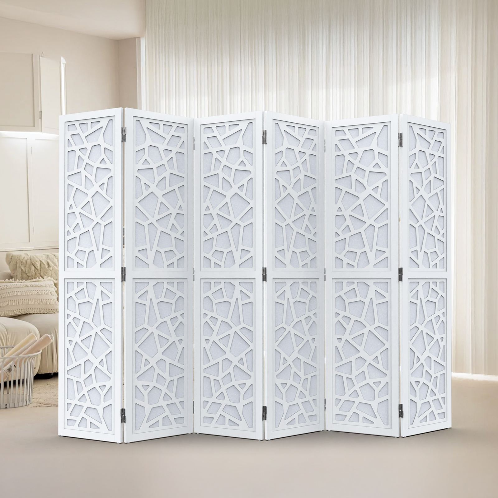 VINGLI 70'' H Room Divider, Non-woven Fabric Privacy Screen, Indoor Partition Wall Dividers, Freestanding Hinged Space Separator with Modern Unique Pattern