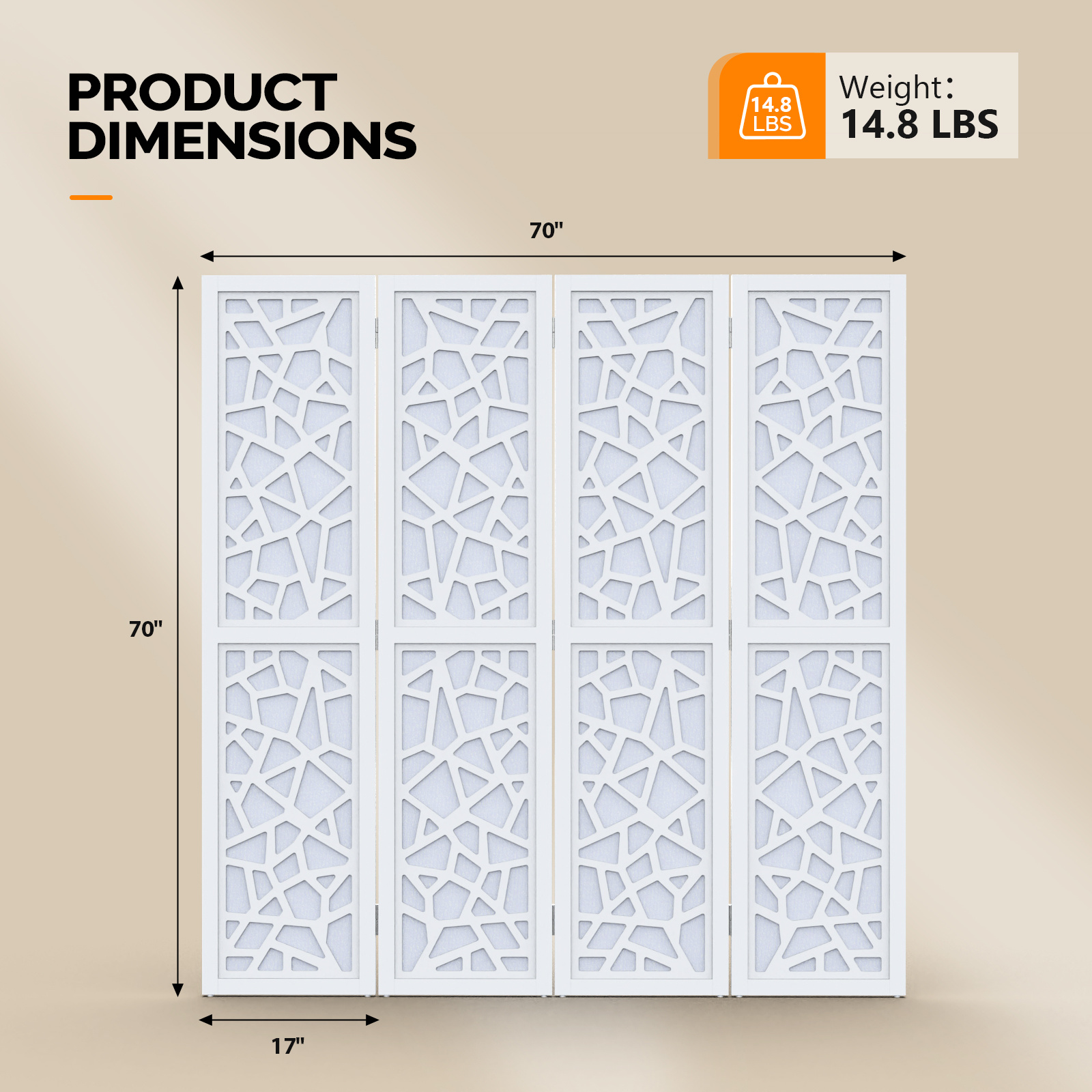 VINGLI 70'' H Room Divider, Non-woven Fabric Privacy Screen, Indoor Partition Wall Dividers, Freestanding Hinged Space Separator with Modern Unique Pattern
