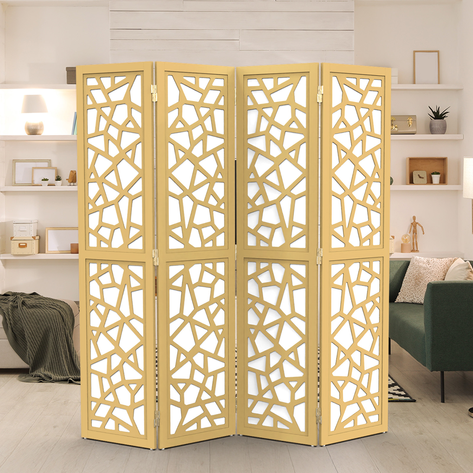 VINGLI 70'' H Room Divider, Non-woven Fabric Privacy Screen, Indoor Partition Wall Dividers, Freestanding Hinged Space Separator with Modern Unique Pattern