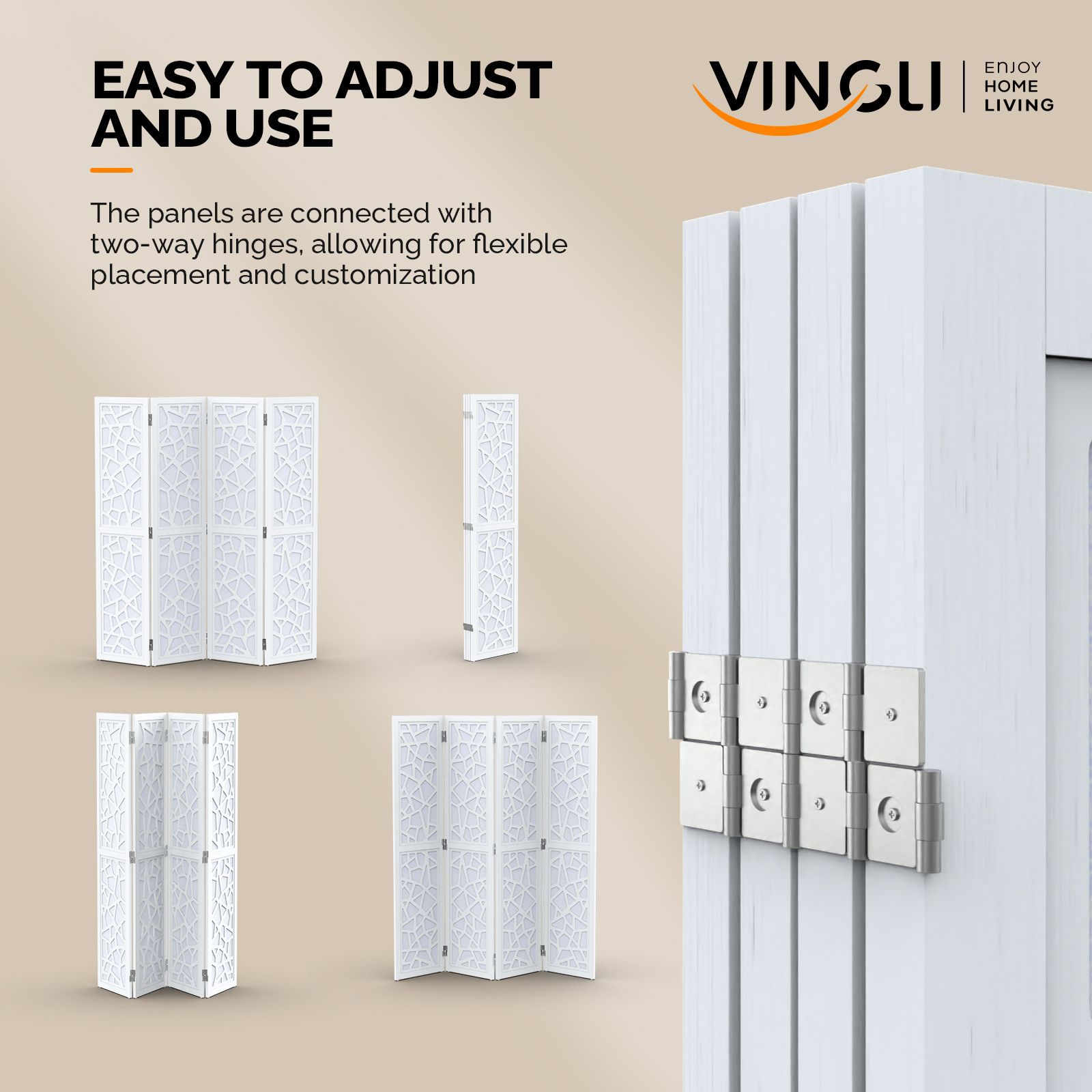 VINGLI 70'' H Room Divider, Non-woven Fabric Privacy Screen, Indoor Partition Wall Dividers, Freestanding Hinged Space Separator with Modern Unique Pattern