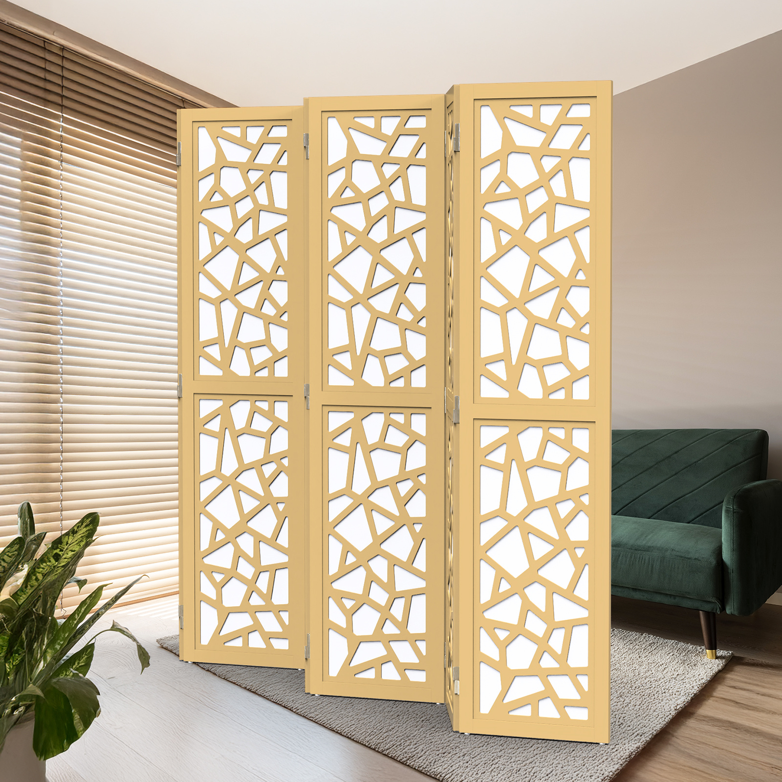 VINGLI 70'' H Room Divider, Non-woven Fabric Privacy Screen, Indoor Partition Wall Dividers, Freestanding Hinged Space Separator with Modern Unique Pattern