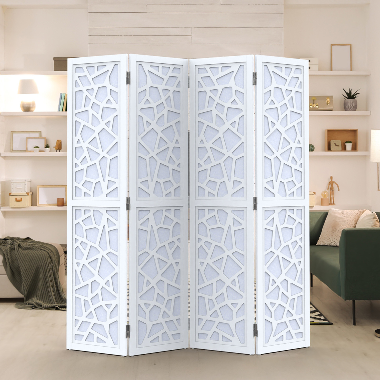 VINGLI 70'' H Room Divider, Non-woven Fabric Privacy Screen, Indoor Partition Wall Dividers, Freestanding Hinged Space Separator with Modern Unique Pattern