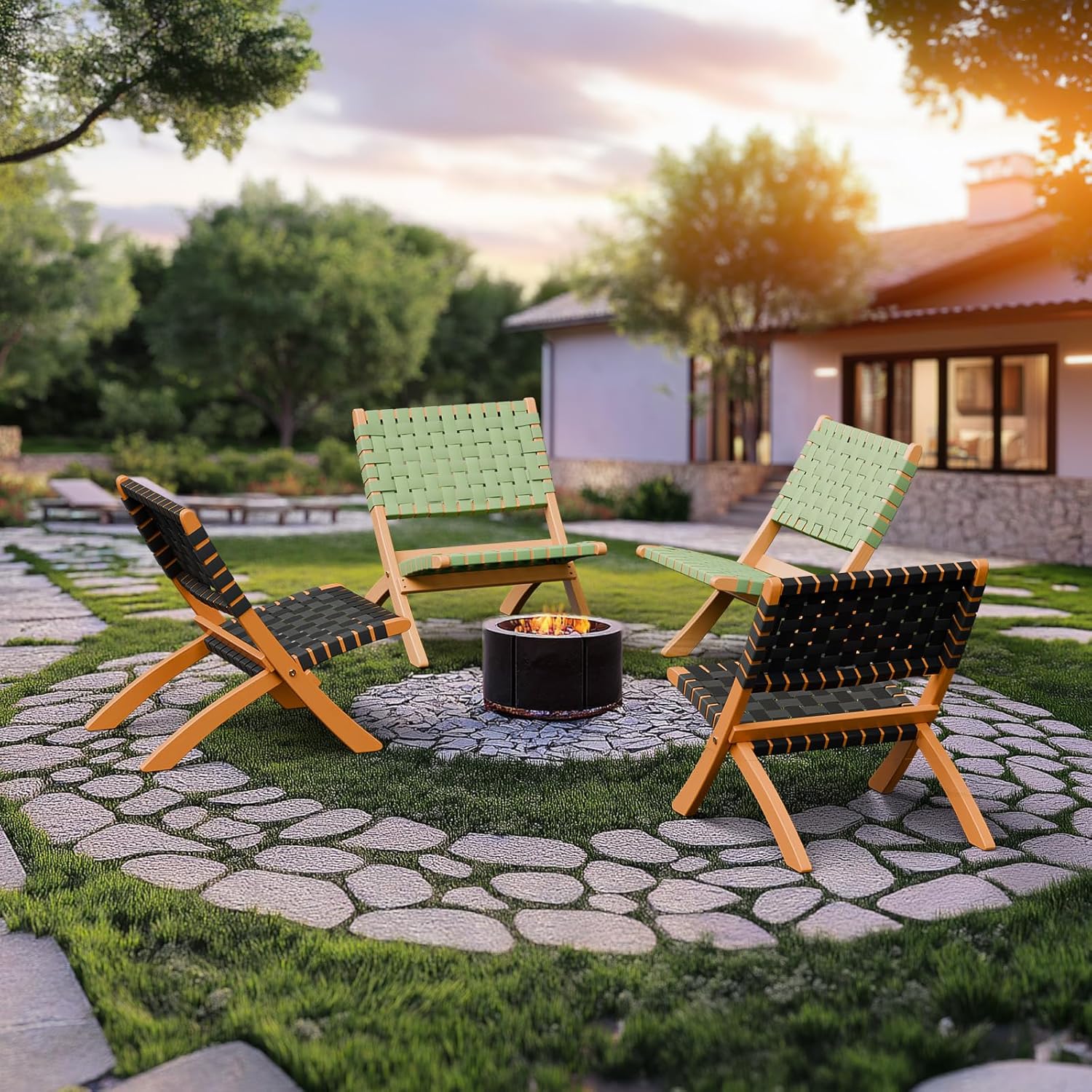 Folding Chair Low Seating Patio Chairs Portable Rattan Folding