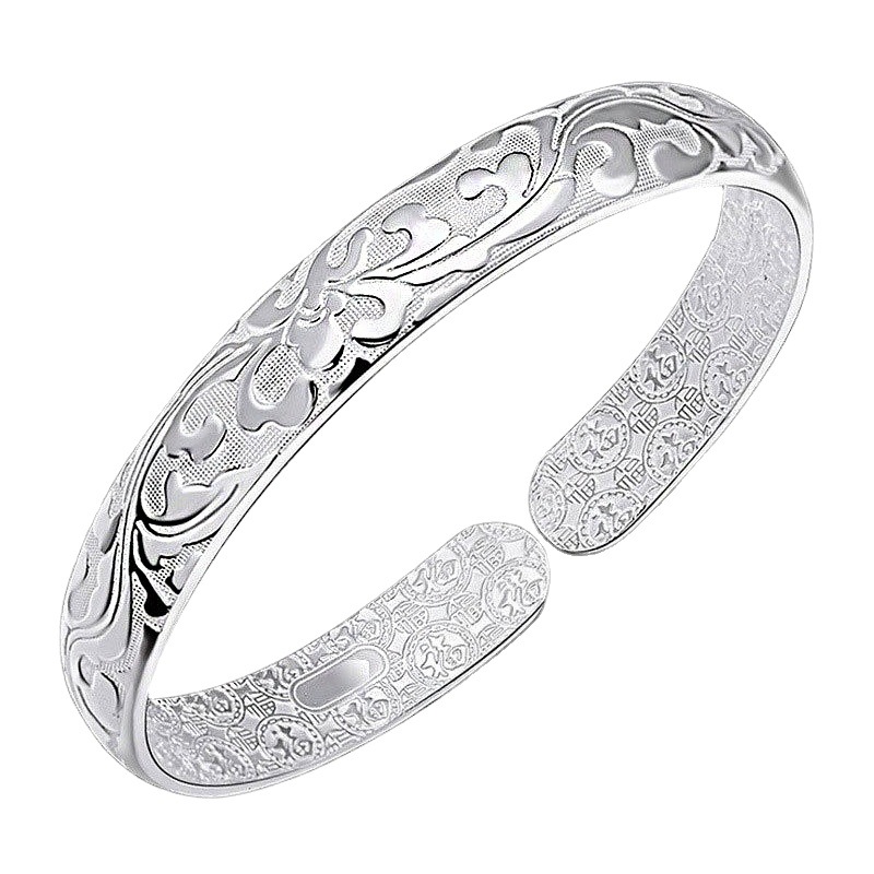 

1pc 925 Sterling Silver-plated Retro Floral Open Bracelet - Lightweight 10g, Elegant Gift For Women’s Birthdays & Mother’s Day