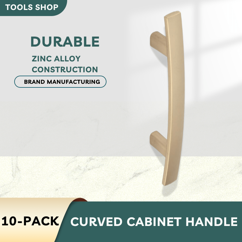 

10-pack Modern Curved Cabinet Handle, 5.25-inch Length (3-inch Hole Center), Golden