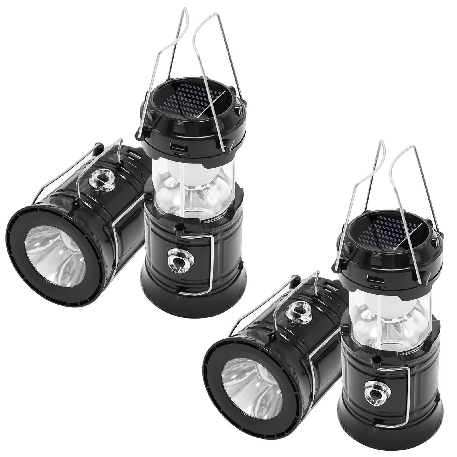 

4pack Outdoor Portable Lanterns, Foldable Solar Camping Lights, Waterproof Usb Rechargeable Camping Flashlights For , Power , And Camping 150/250