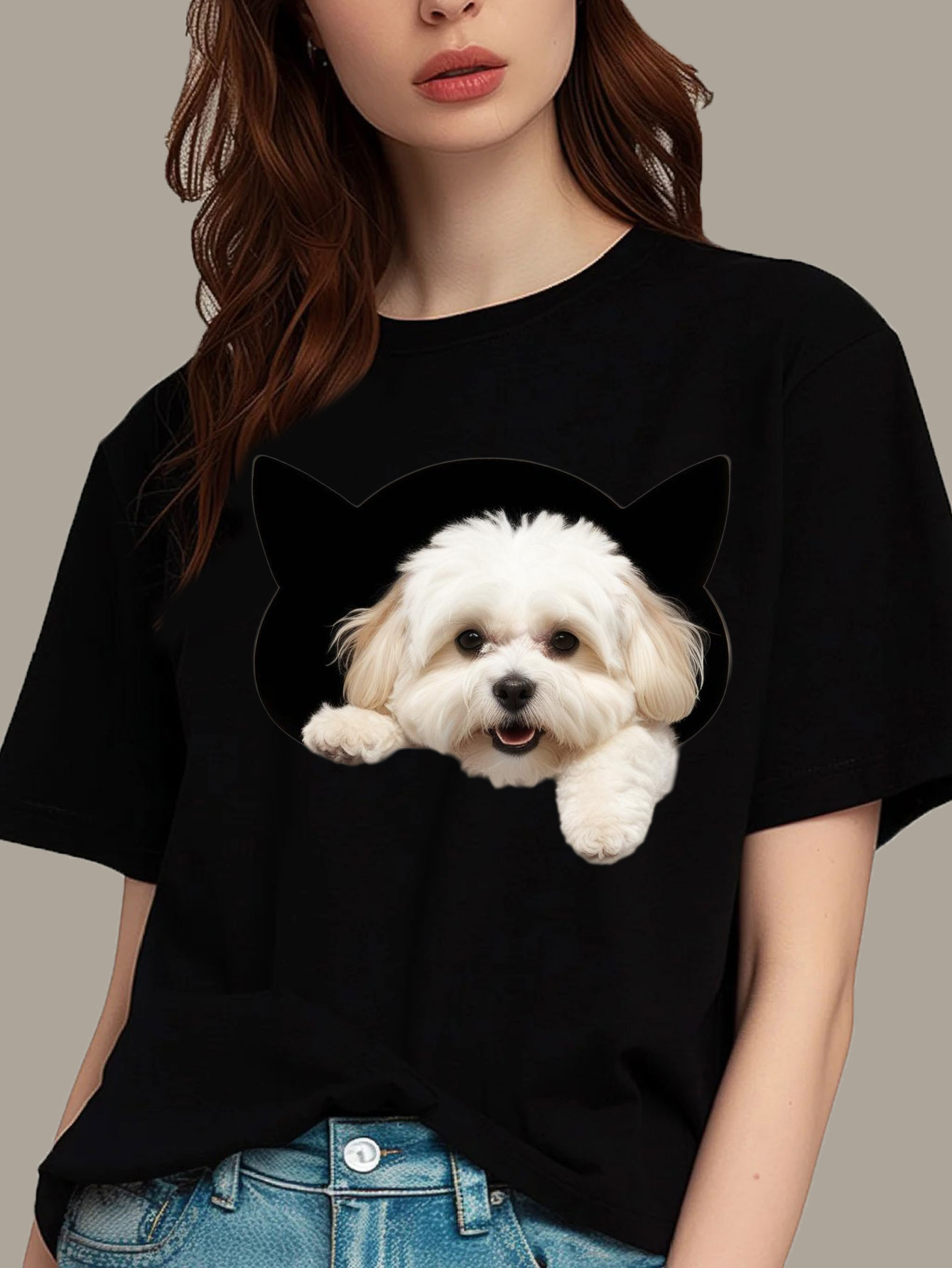 dog print fun   round neck t shirt pure cotton comfortable short sleeve spring summer womens casual top great for sporty looks and outdoor activities