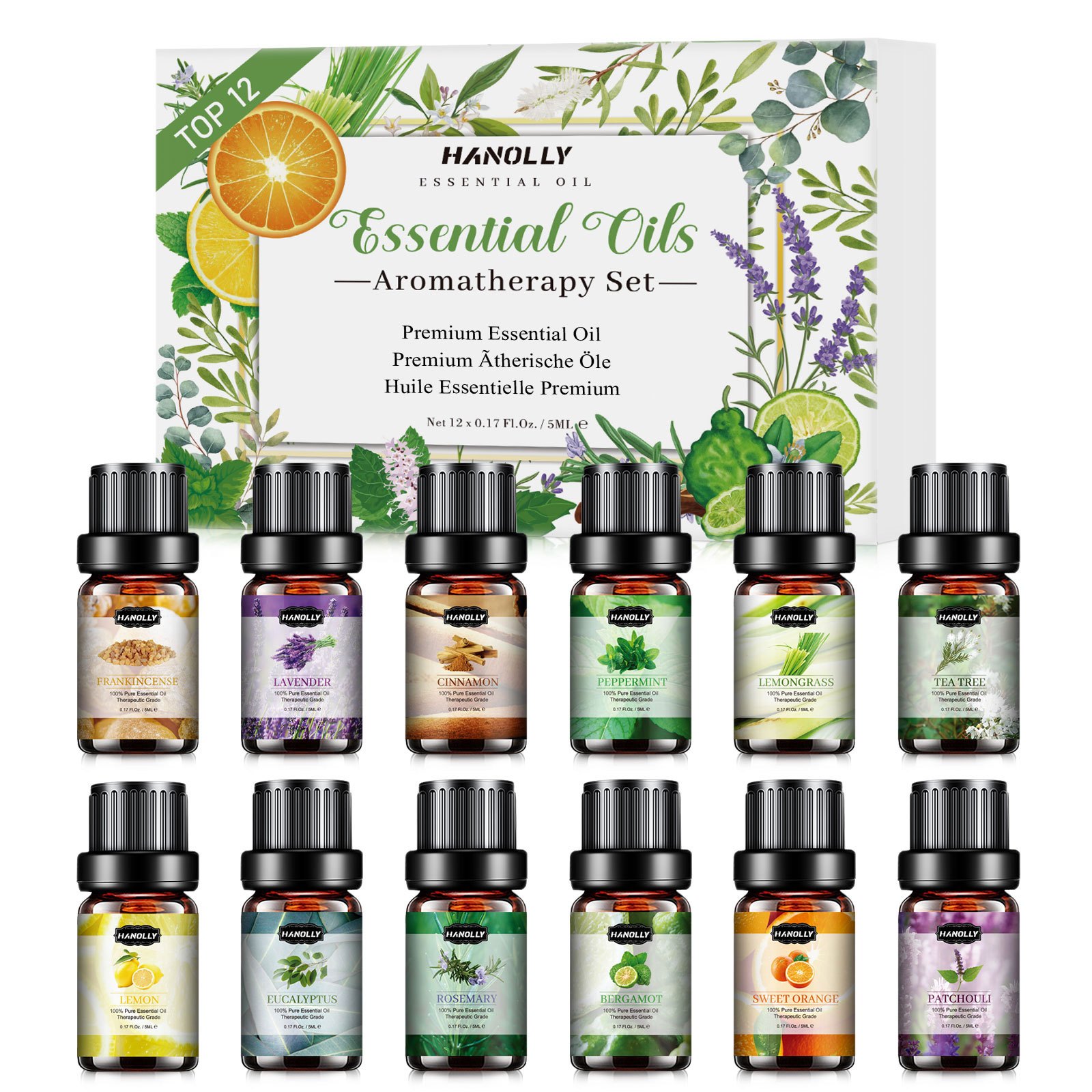 

Essential Oils Set, Aromatherapy Essential Oil Kit For Diffuser, Humidifier (12 X 5ml) - , Lavender, , Eucalyptus, , Peppermint