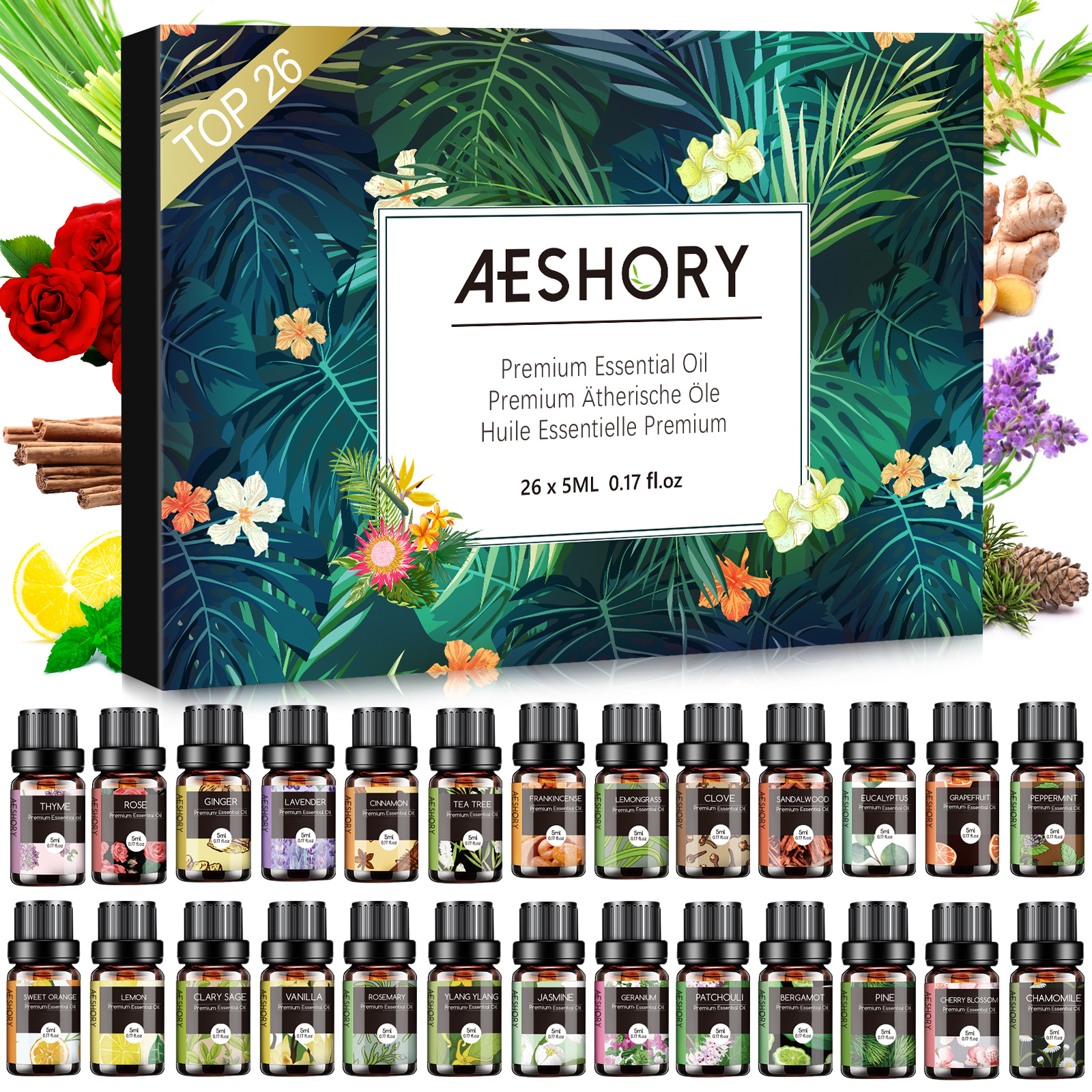 

26 Pcs Essential Oils Set - Essential Oils Kit For Diffuser, Candle Making 26x0.17oz - Gift For Women, Friends, Family