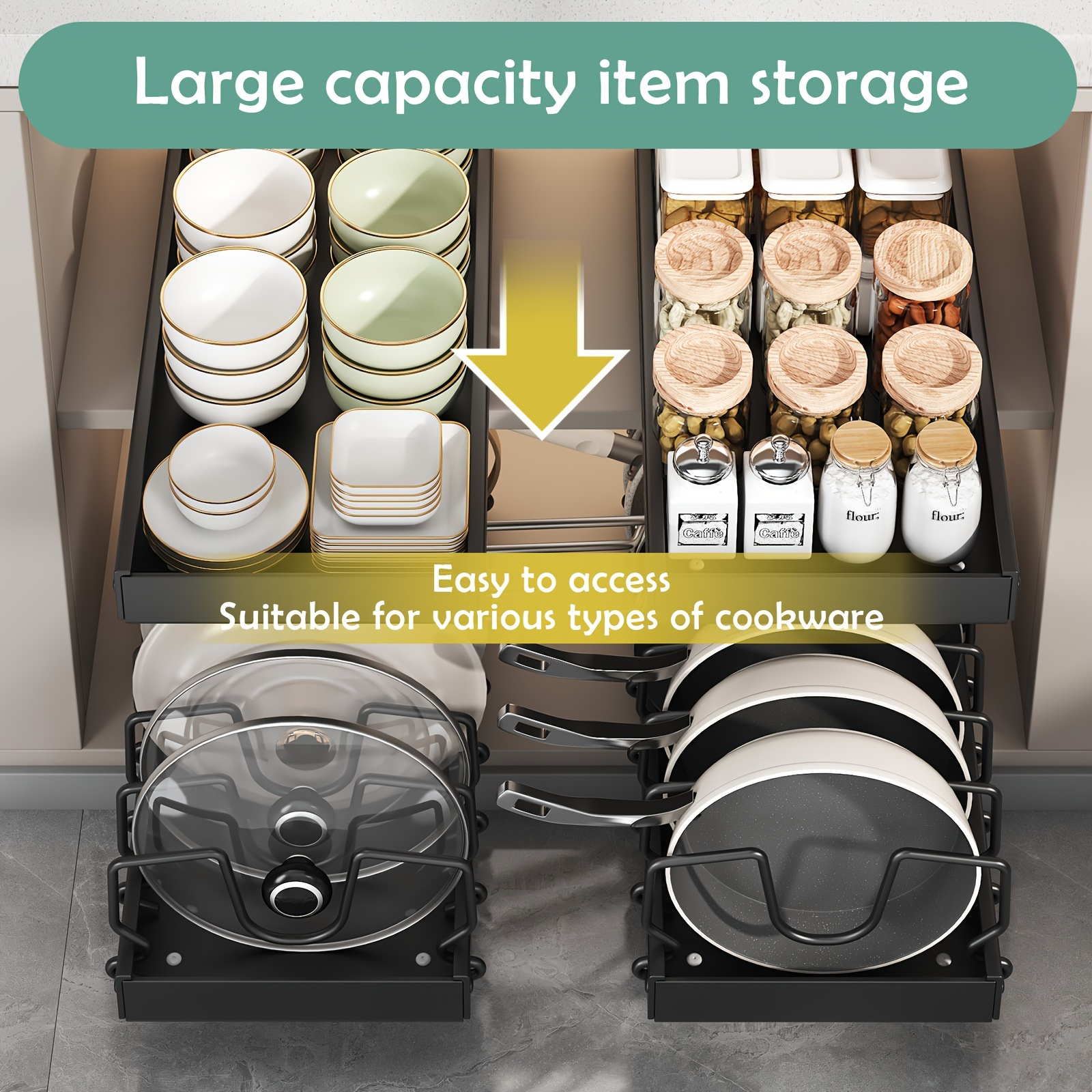 20 47 inch extendable pull out cabinet organizer with 10 adjustable dividers metal powder coated kitchen storage rack for pots and pans multi purpose shelf type   and clean Product details 2