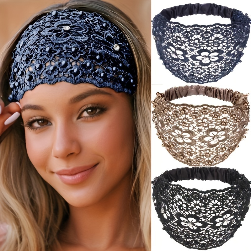 

3pcs Women&39s Elegant Floral Beaded Wide Headband - Fashionable Hair Accessories For Casual Looks