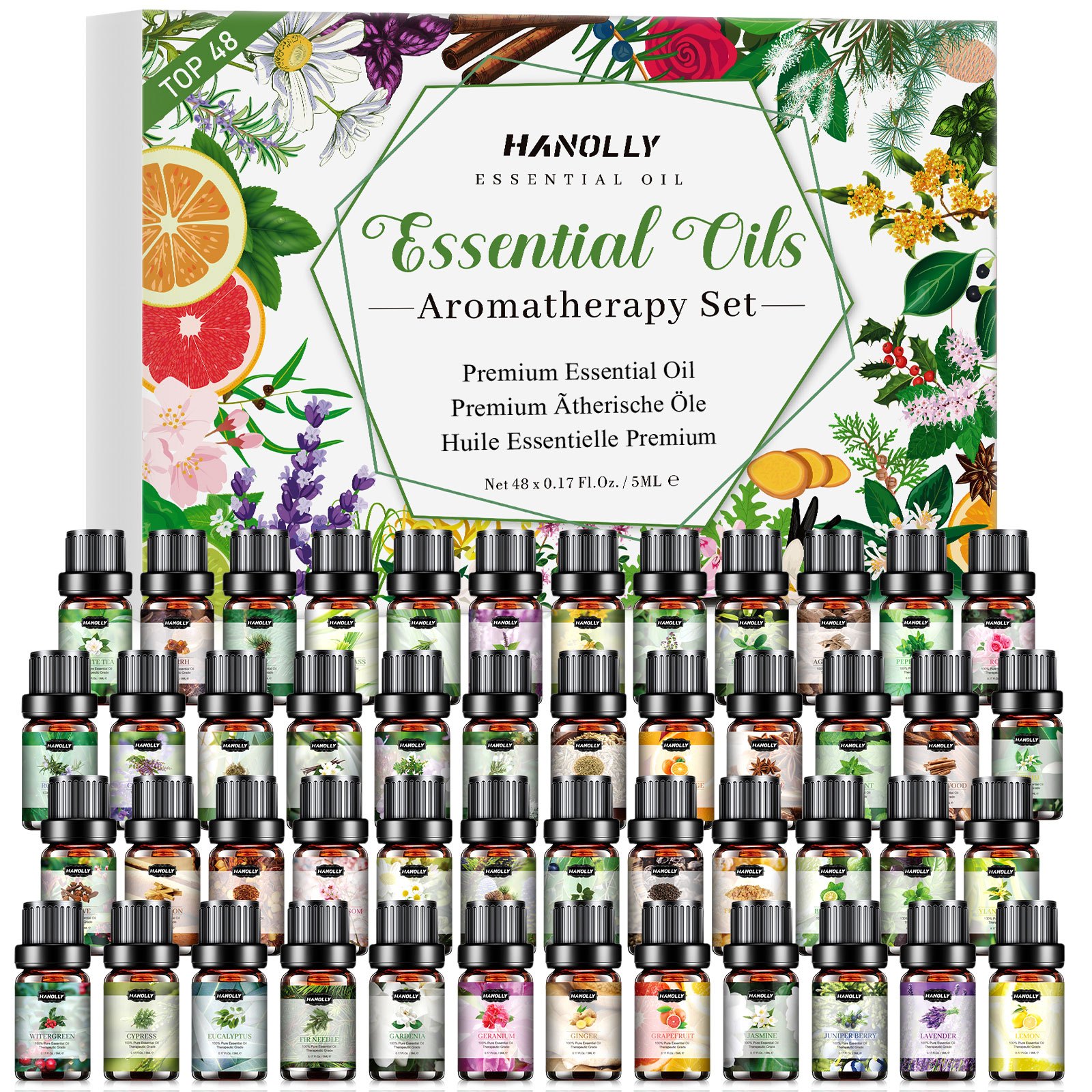 

48x5ml Essential Oils Set, Essential Oil Kit For Diffuser - Sandalwood, Eucalyptus, Lavender, , Peppermint Oil - Best Christmas Gift