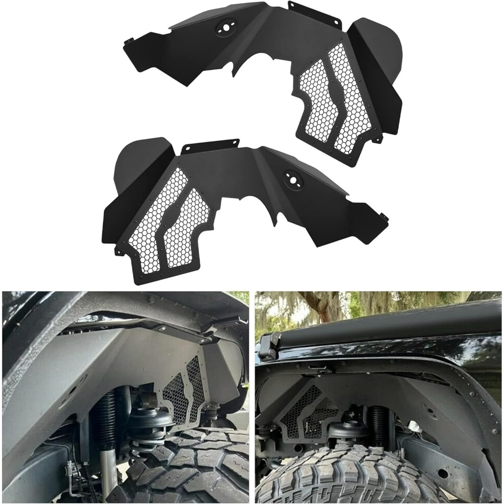 Front Inner Fender Liners Compatible With 2007-2018 For Wrangler Jk & Jku Unlimited 2/4 Door Wheel Well Liners Mud Guards With Mesh Lightweight Aluminum (black)